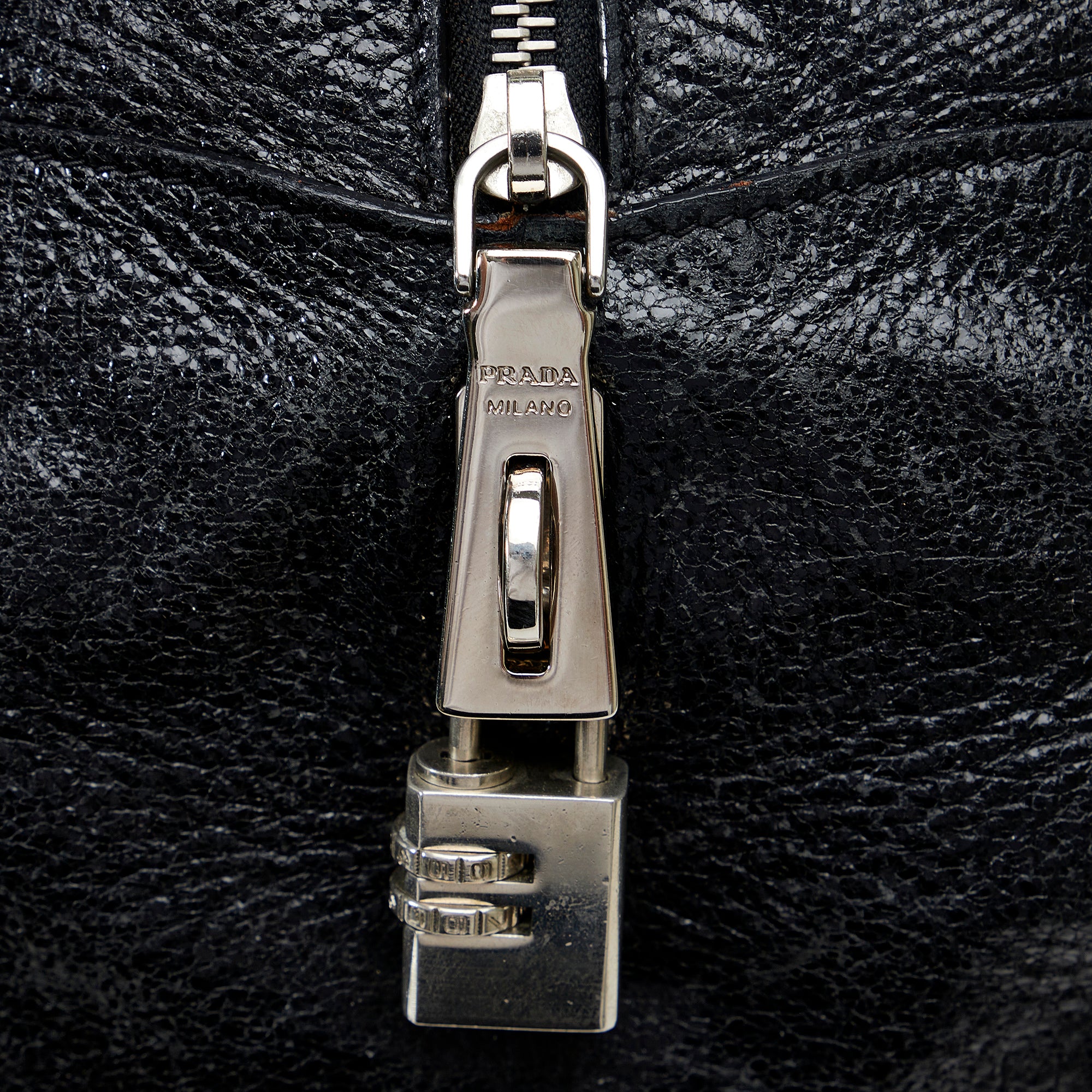 PRADA Black Leather silver chains Cervo Lux Bag