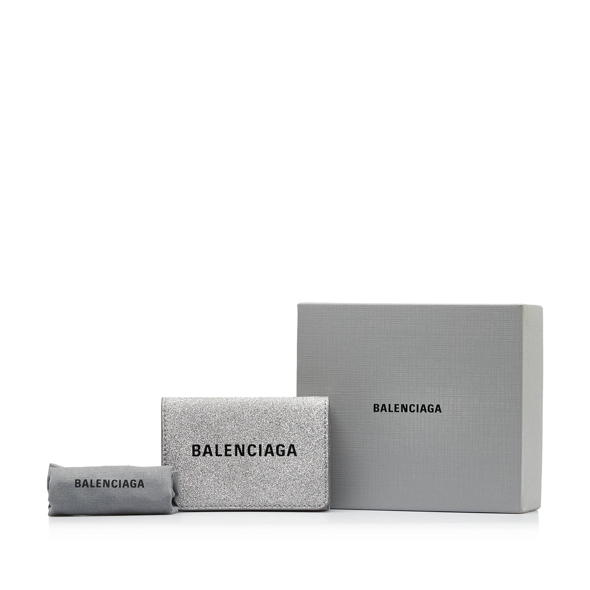 Luxury wallet - Balenciaga mini wallet in black leather with white logo