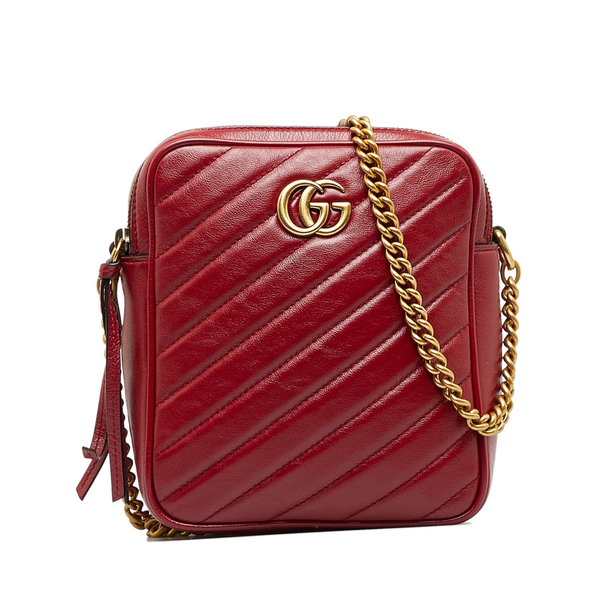 Gucci Marmont Matelasse Shoulder Bag Mini GG Metallic Red/Pink in Calfskin  Leather with Antique Gold-tone - US