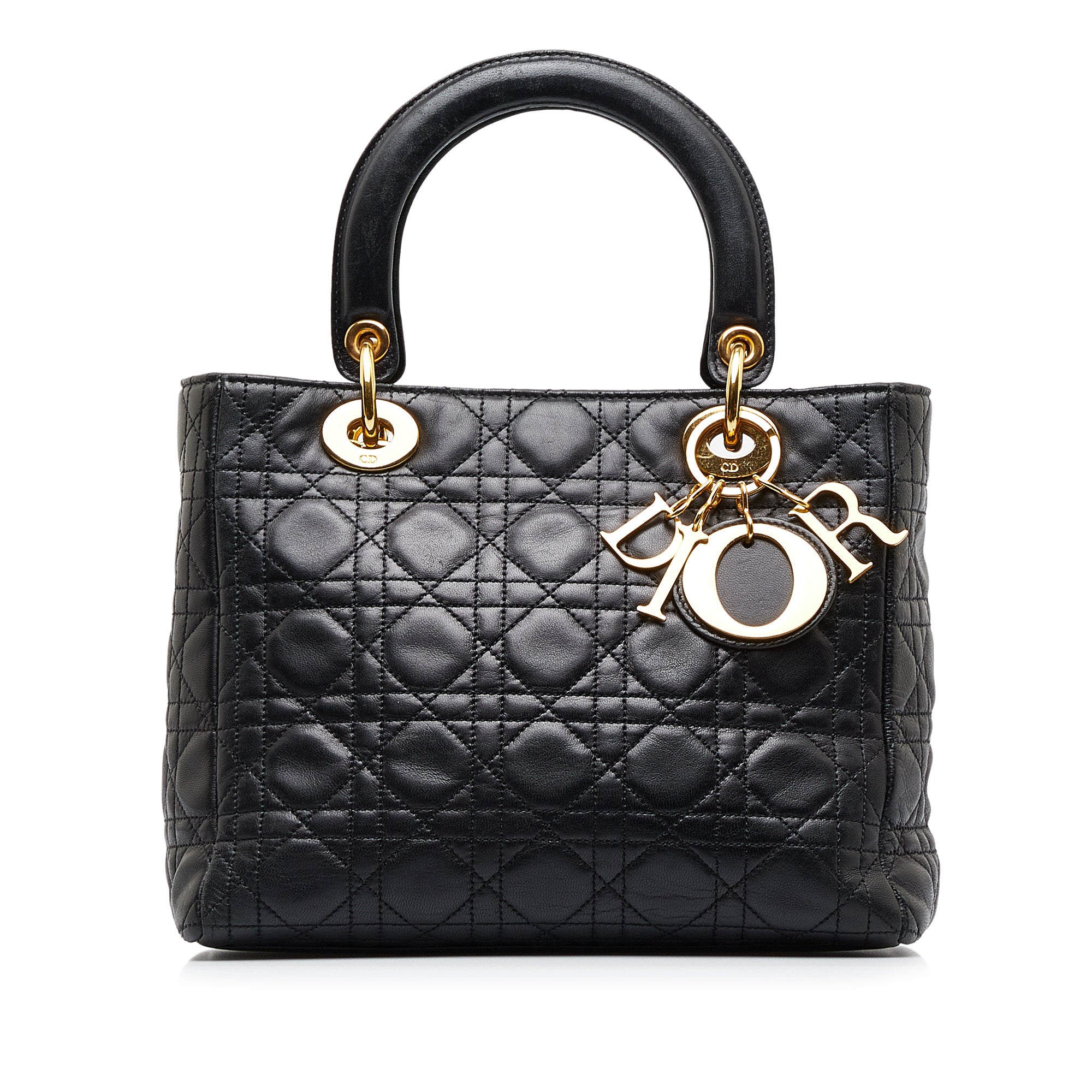 Dior Lady Dior Bag Cannage Lambskin Medium Black for Women