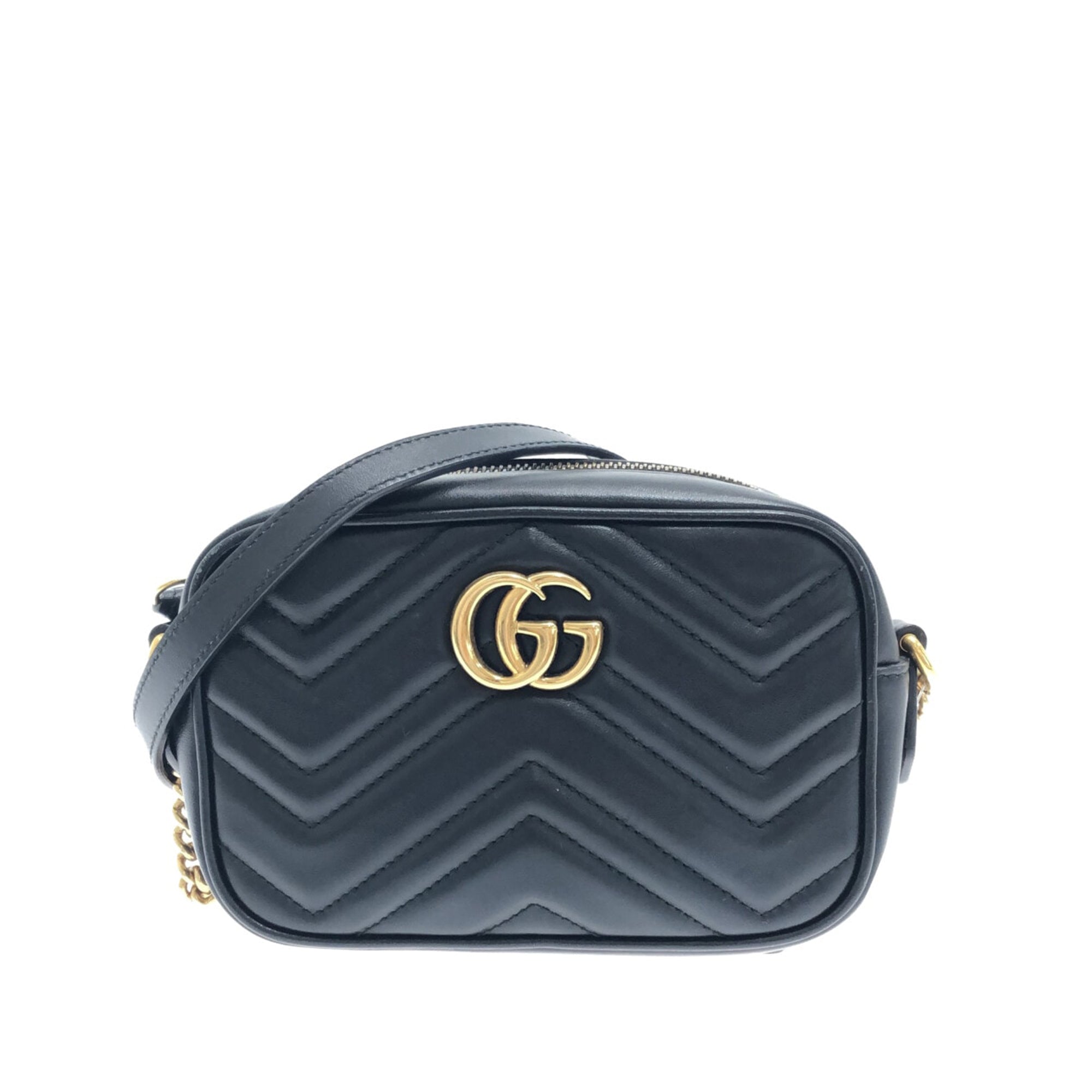 Gucci GG Marmont Small Matelasse Leather Crossbody Camera Bag Black Gold