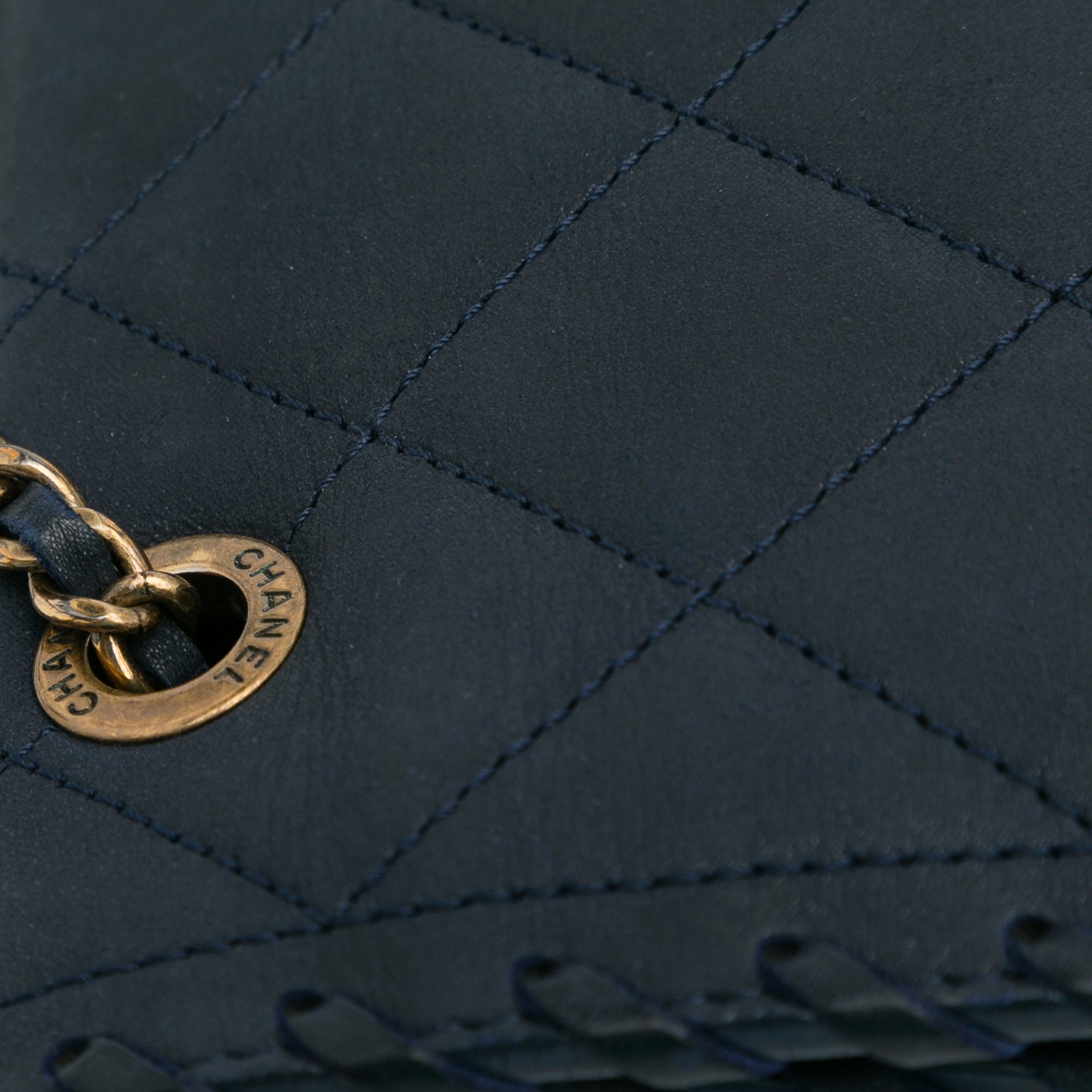 CHANEL Stitch CC Logo Pochette Bag Blue Green