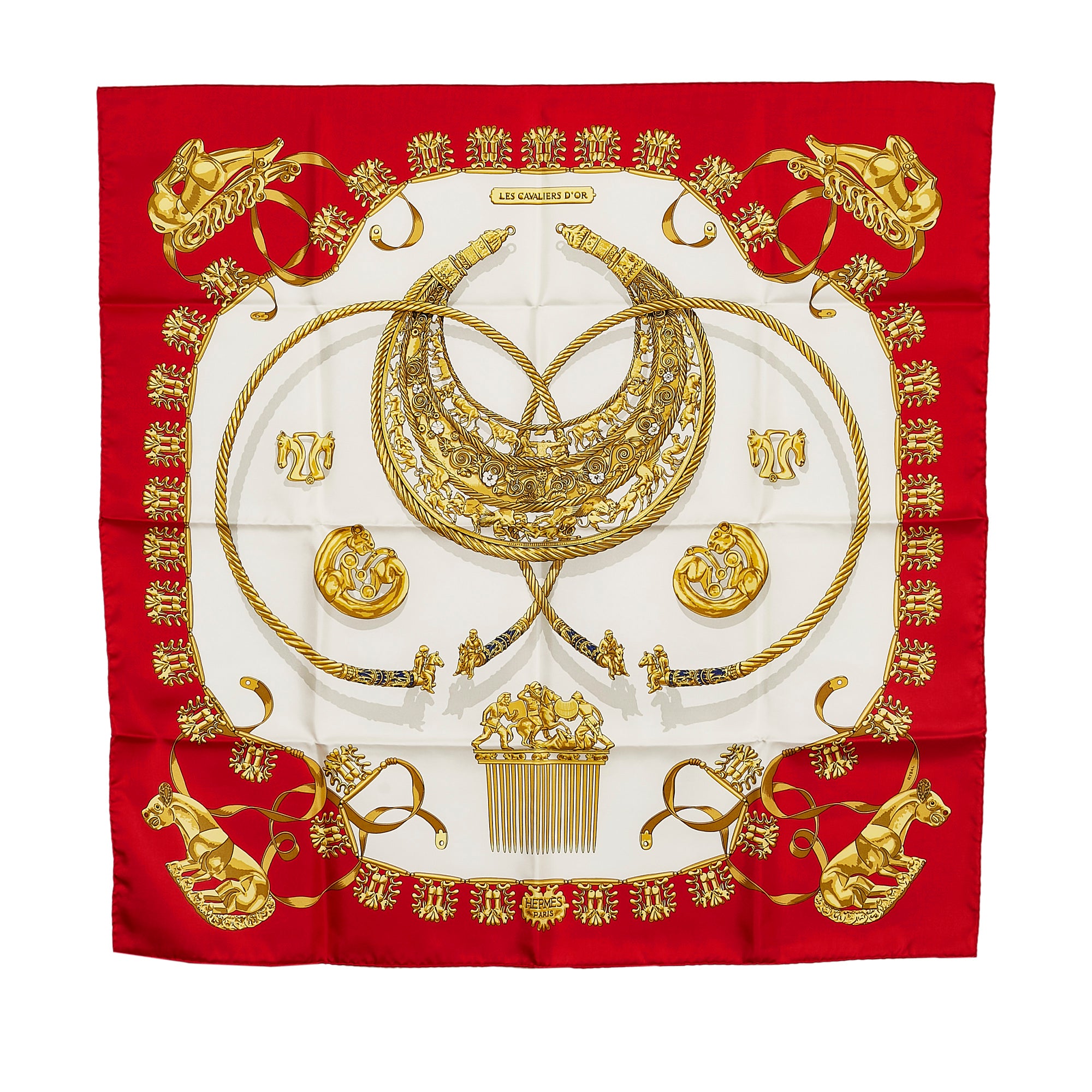 Red Hermes Les Cavaliers d'Or Silk Scarf – Designer Revival