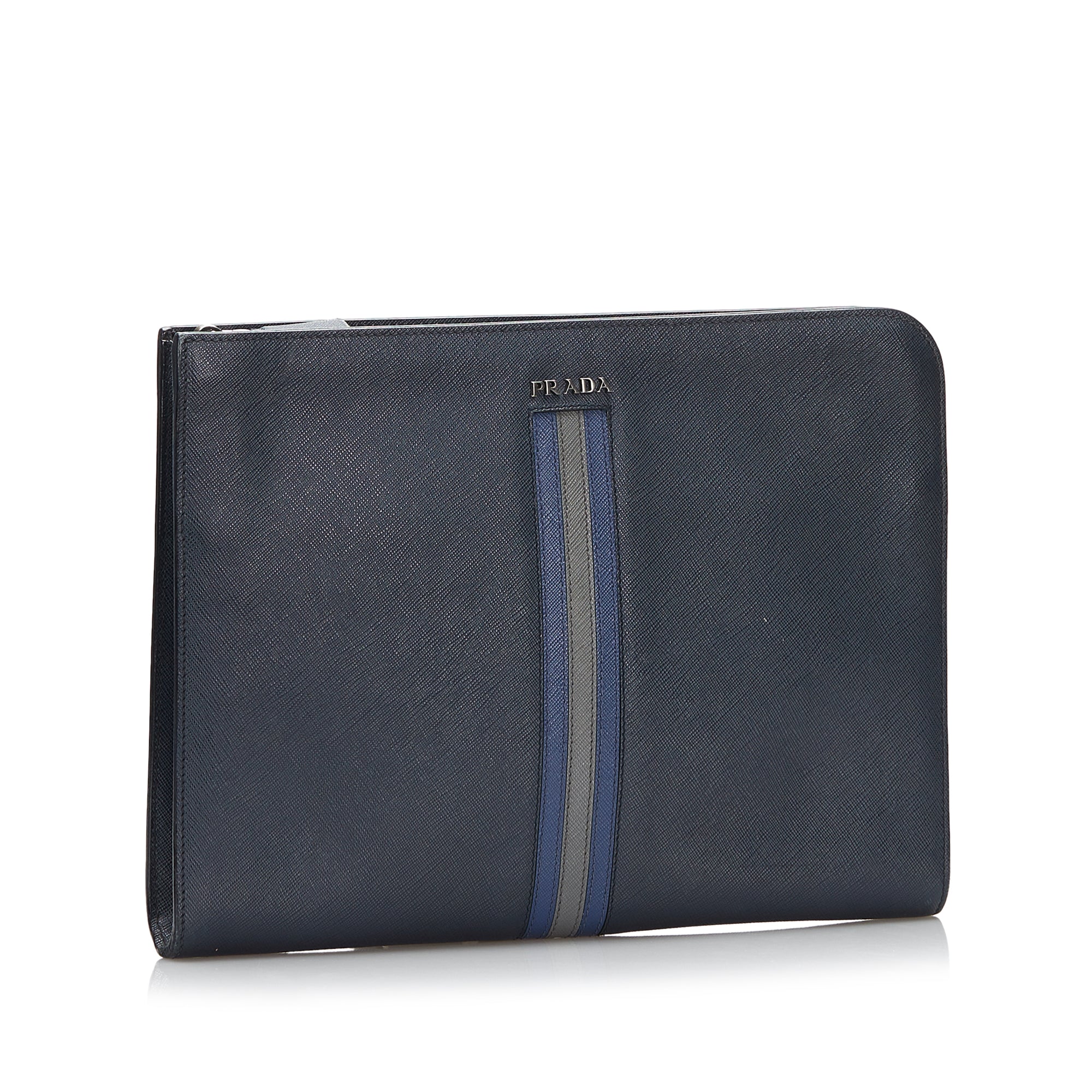 Prada Blue Saffiano Leather Zip Around Wallet