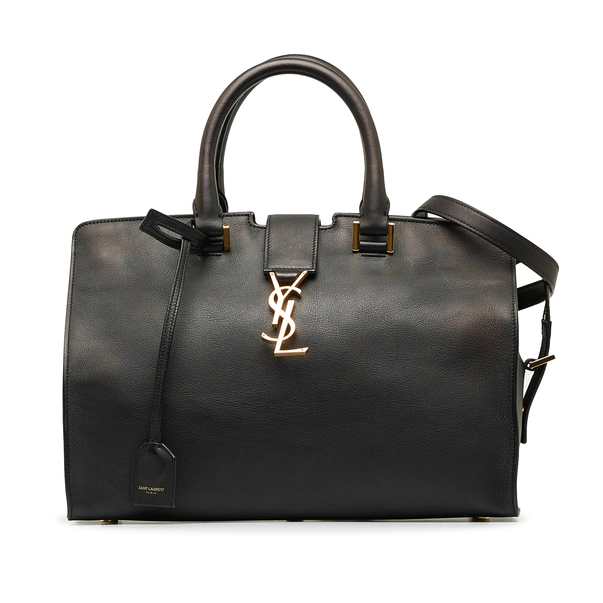 Saint Laurent Baby Cabas Crossbody Black Calfskin Leather Handbag Gold YSL  Tote