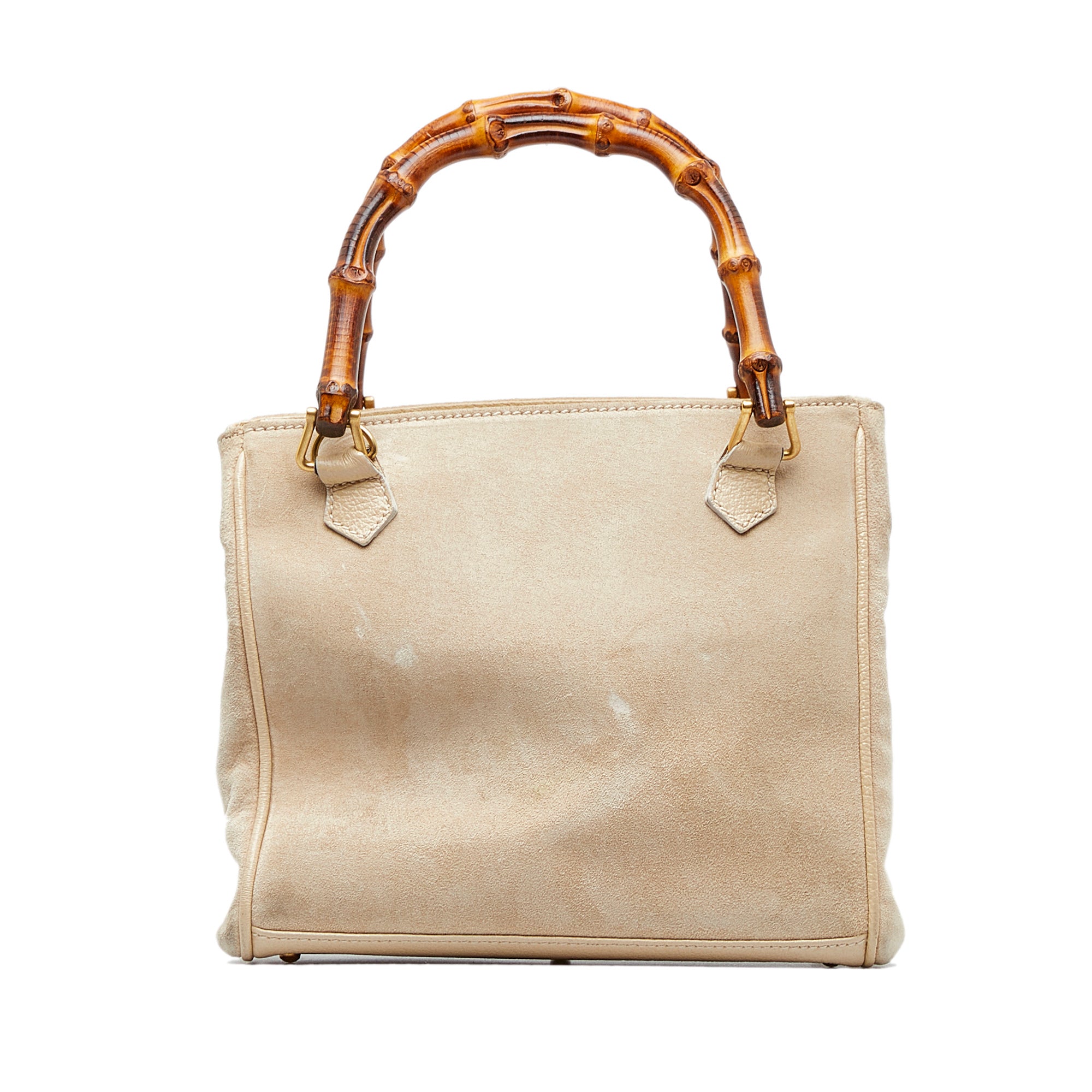 Gucci Hand Bag Bamboo Beige Suede