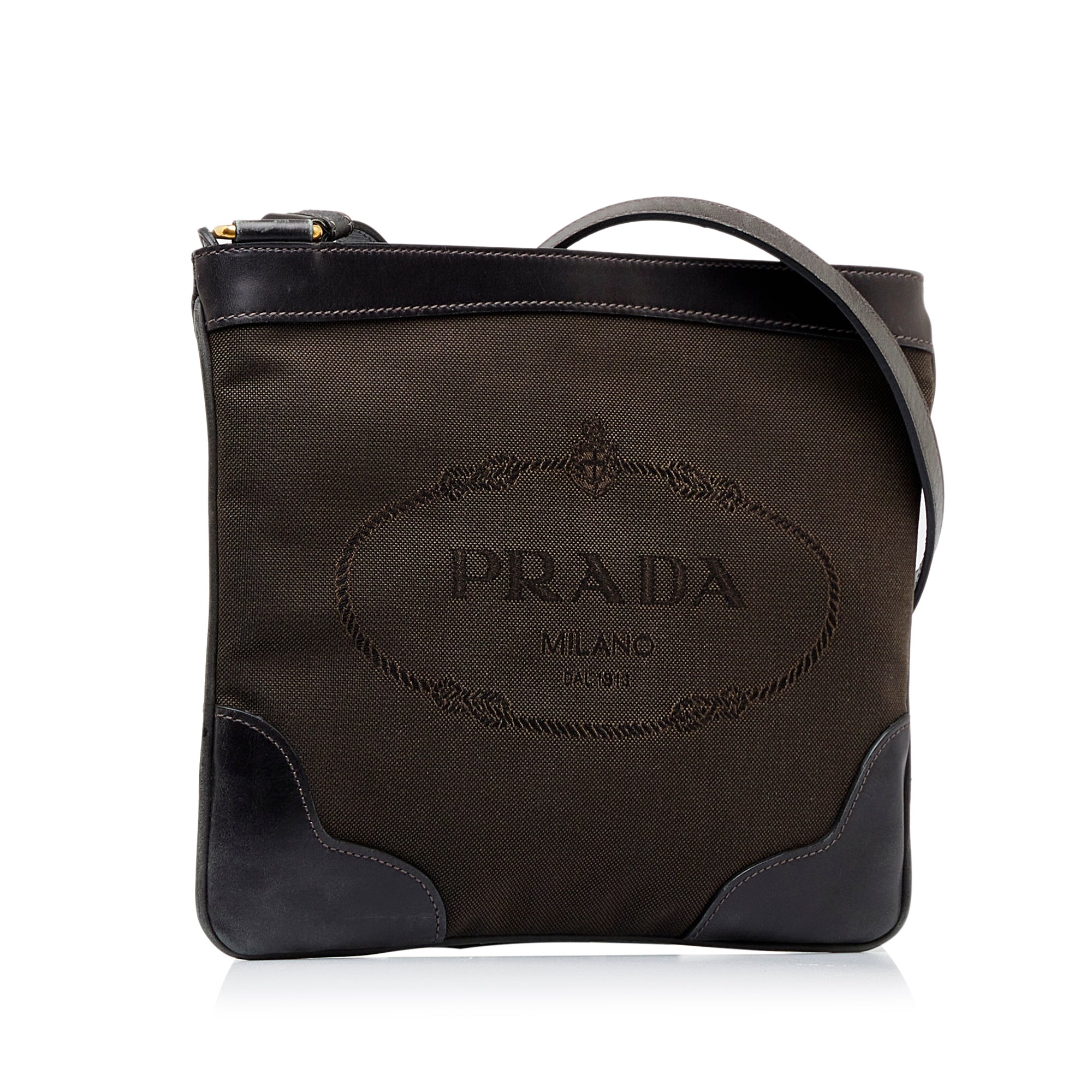 Prada Beige/Brown Canvas And Leather Canapa Logo Crossbody Bag