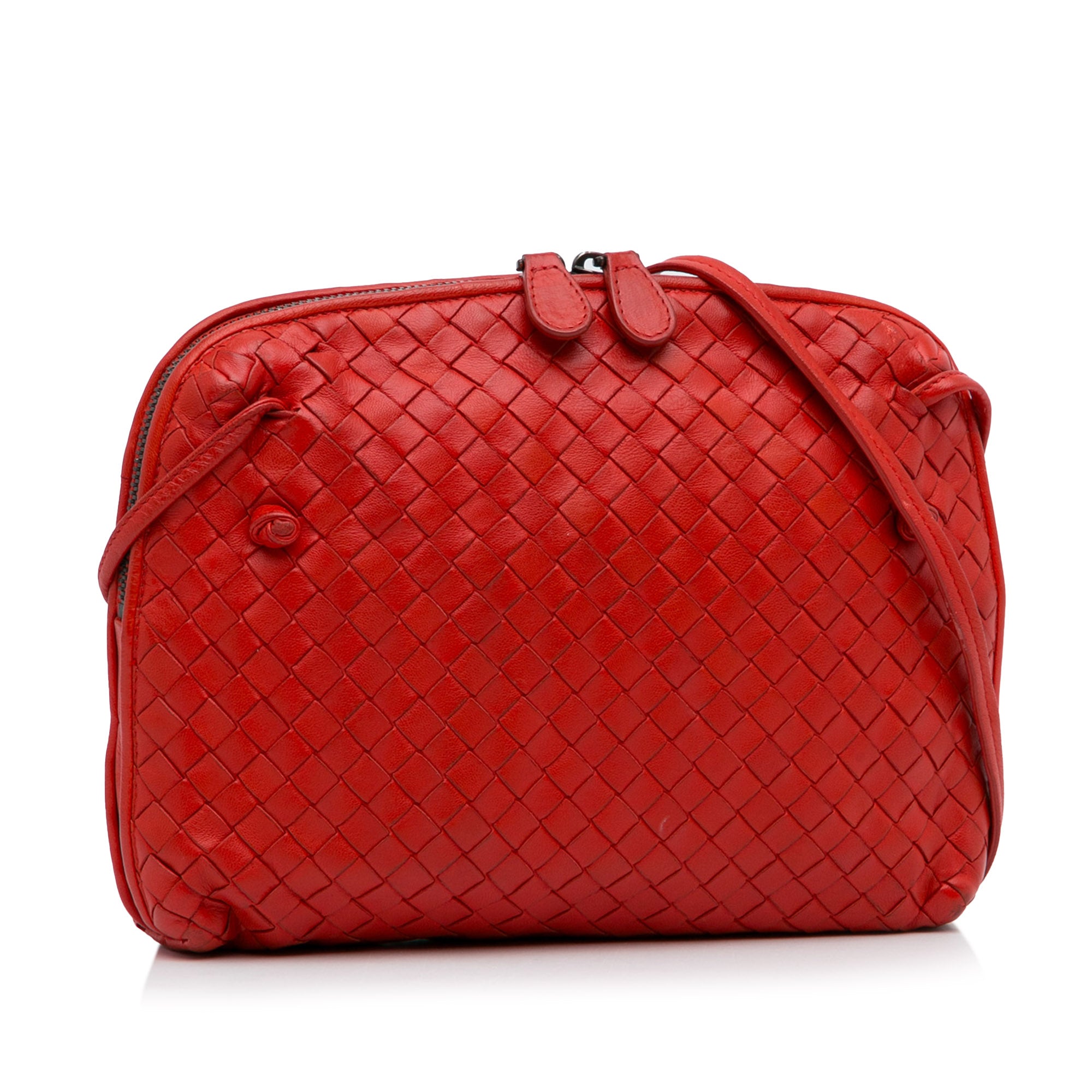 Bottega Veneta Braided Handle Zip Shoulder Bag Leather Small Red