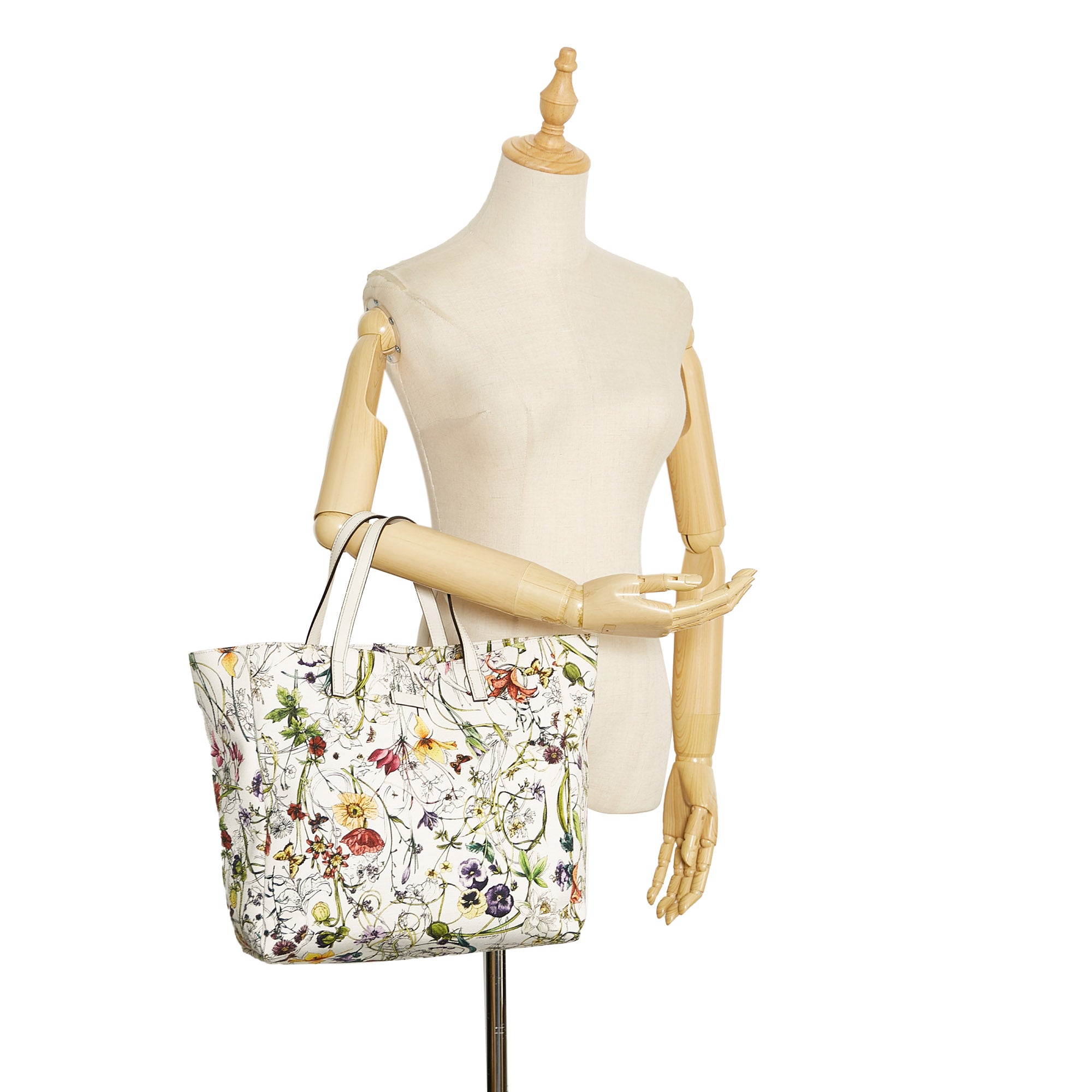 GUCCI White Flora Canvas Vintage Tote Bag w/Key Holder Set - The