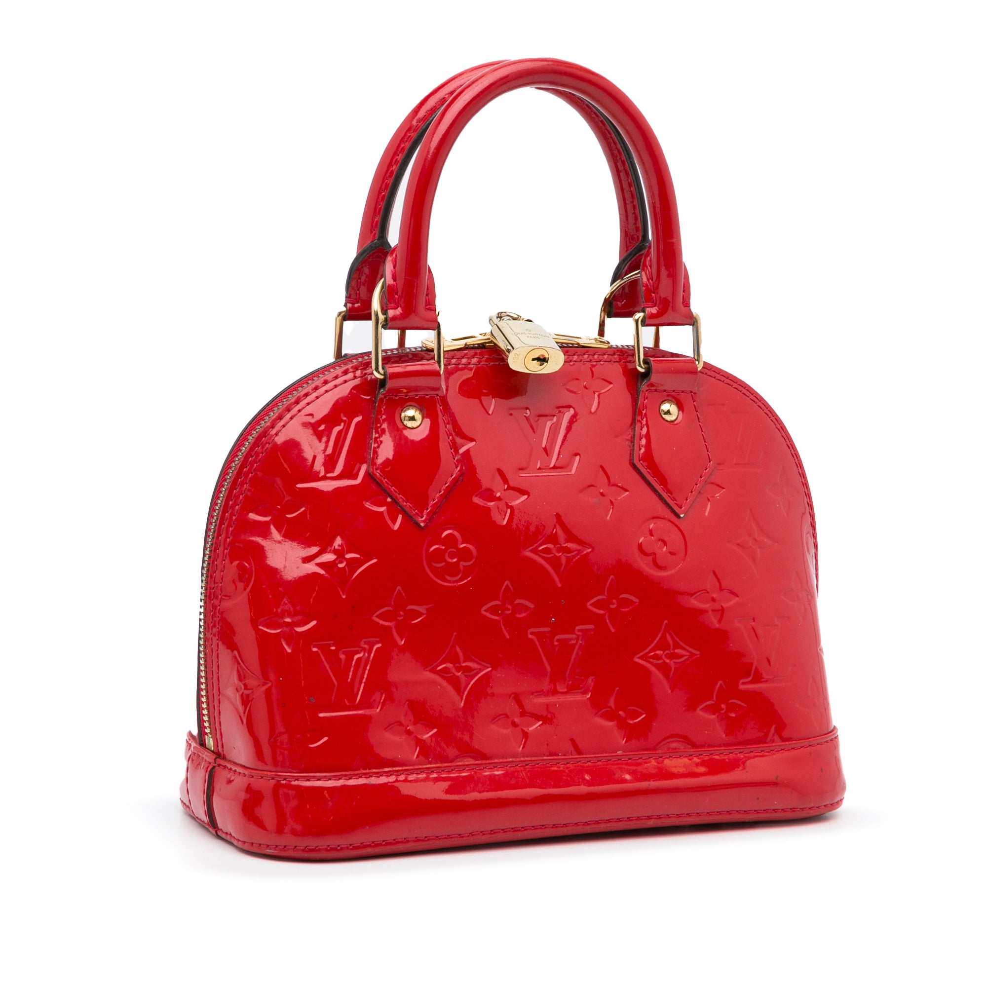 LOUIS VUITTON Red Monogram Vernis Leather Alma BB For Sale at