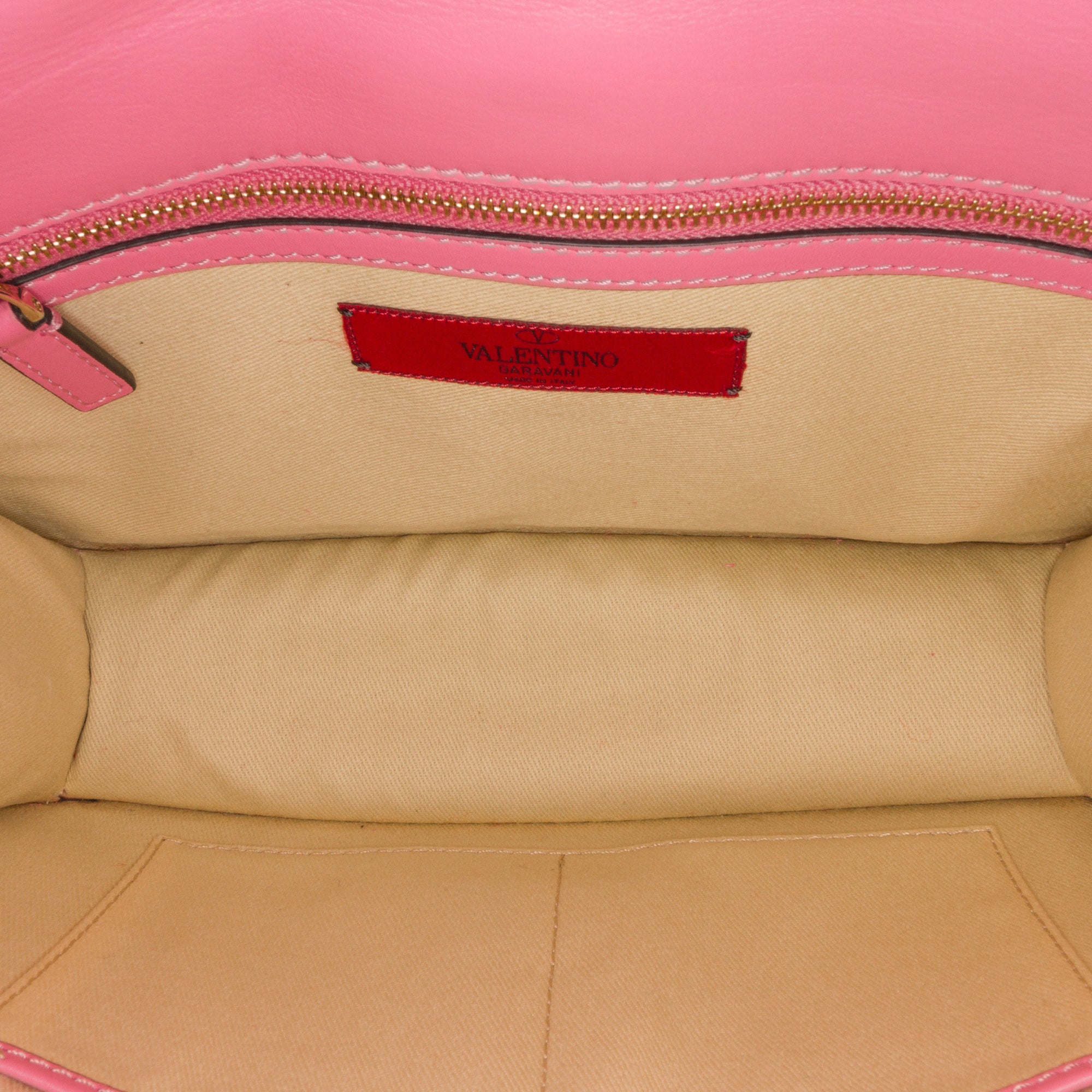 Valentino Pink/Beige Leather Medium Embellished Rockstud Glam Lock