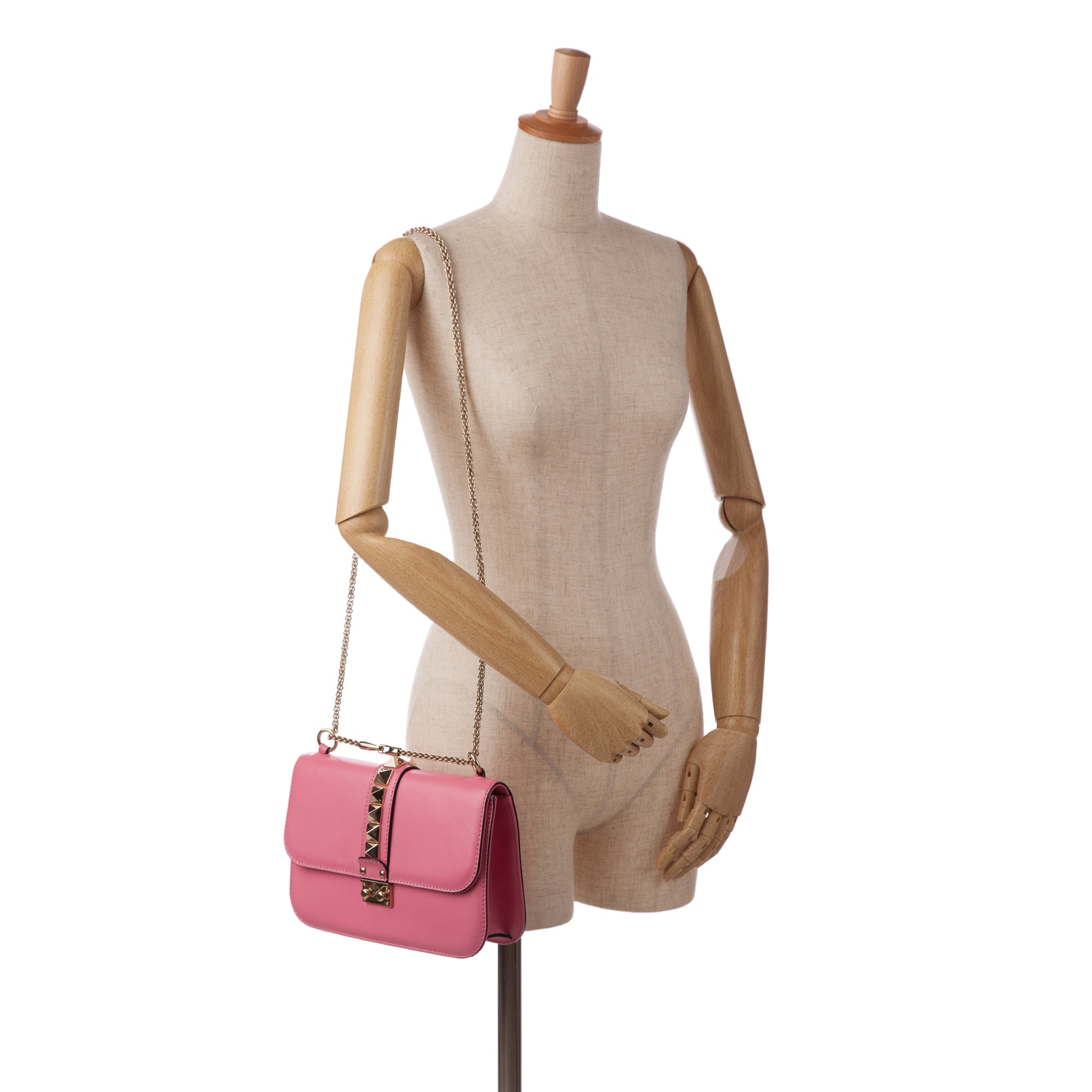 Valentino Garavani Pink Green Multi Glam Lock Rock Stud Chain 2way  Crossbody Bag