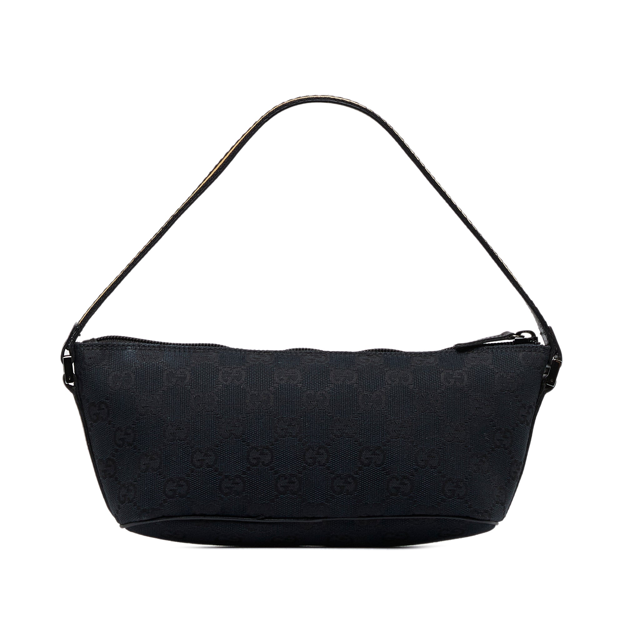 100% AUTH GUCCI Black Canvas & Leather Boat Baguette / Pochette