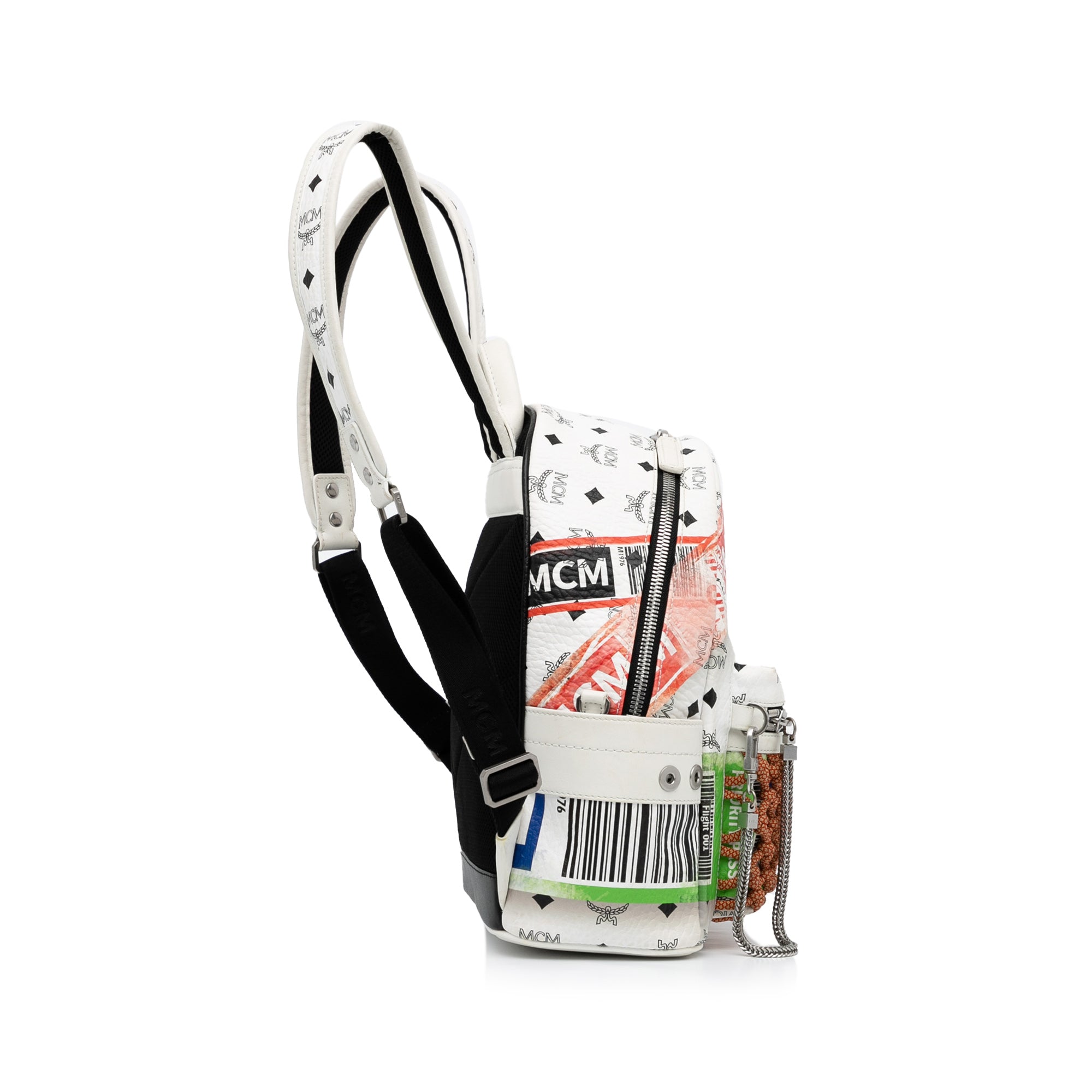 White MCM Visetos Stark Flight Logo Backpack | Designer Revival