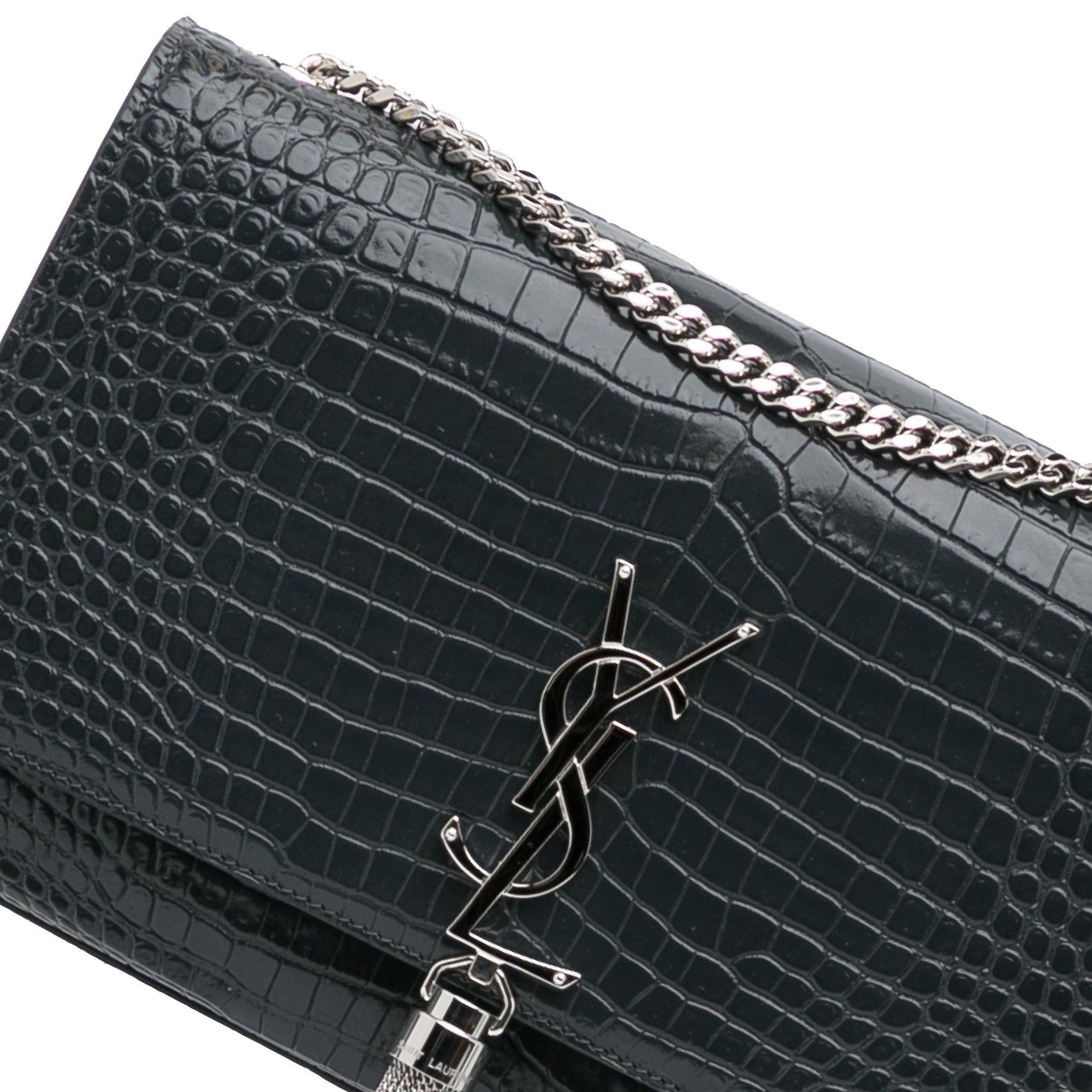 Saint Laurent Medium Kate Tassel In Crocodile-embossed Leather