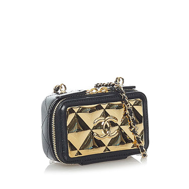 Blue Chanel Mini Lambskin Golden Plate Vanity Crossbody Bag - Designer Revival