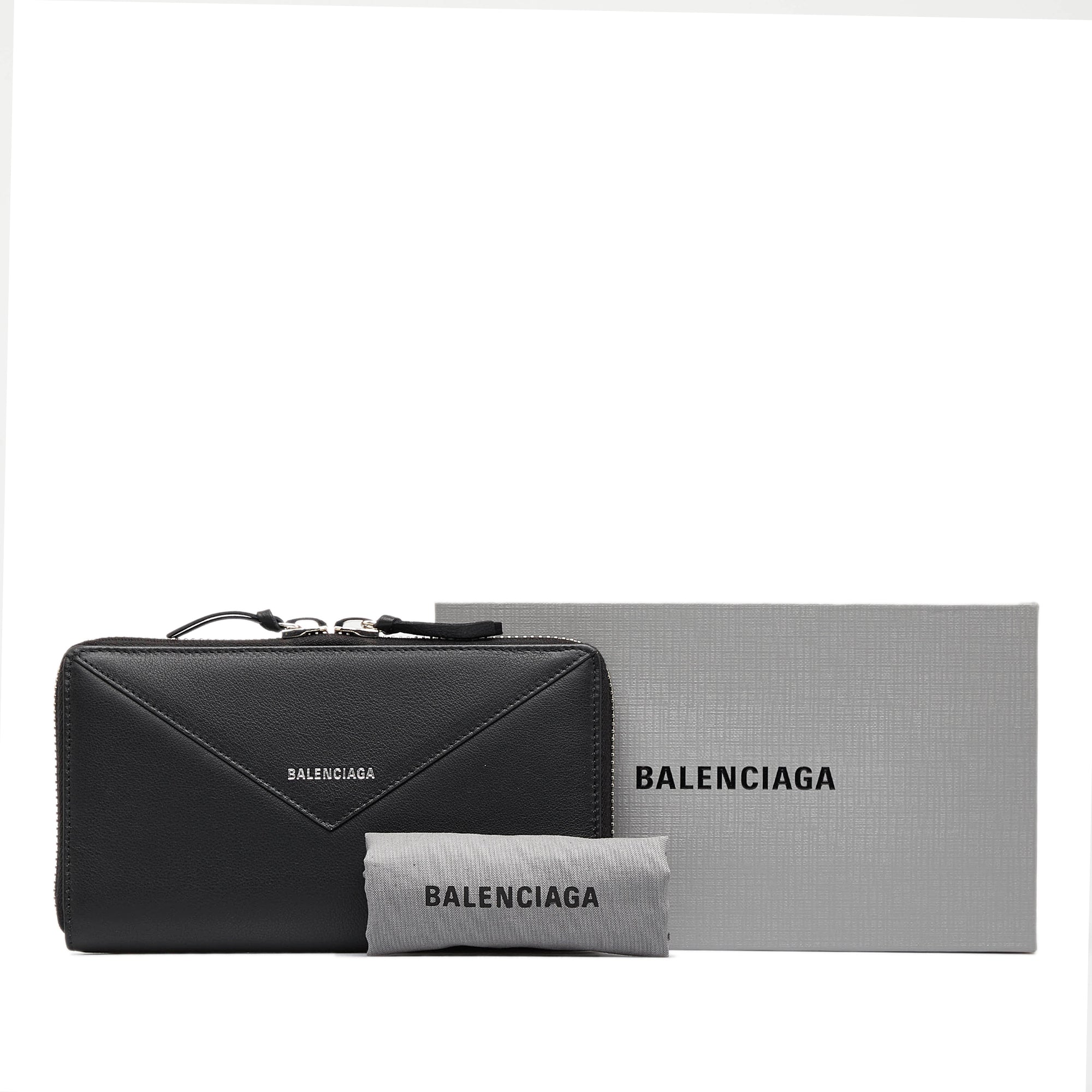 Balenciaga, Bags, Balenciaga Papier Double Zip Lambskin Leather Wallet