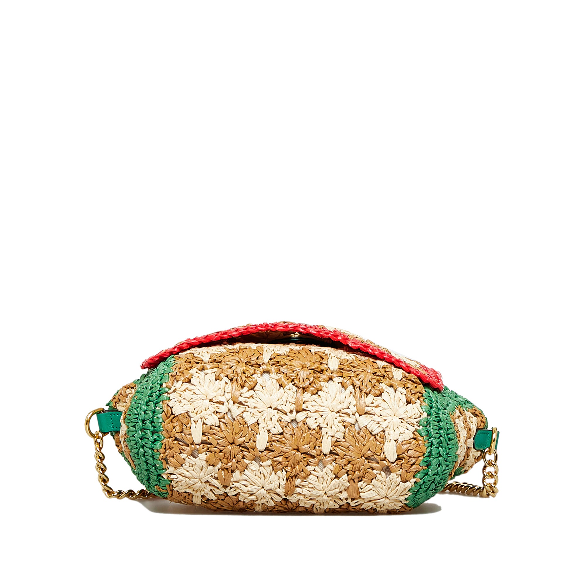 New Gucci Marmont Beige Raffia Flower Crochet GG Small Shoulder Bag 574433
