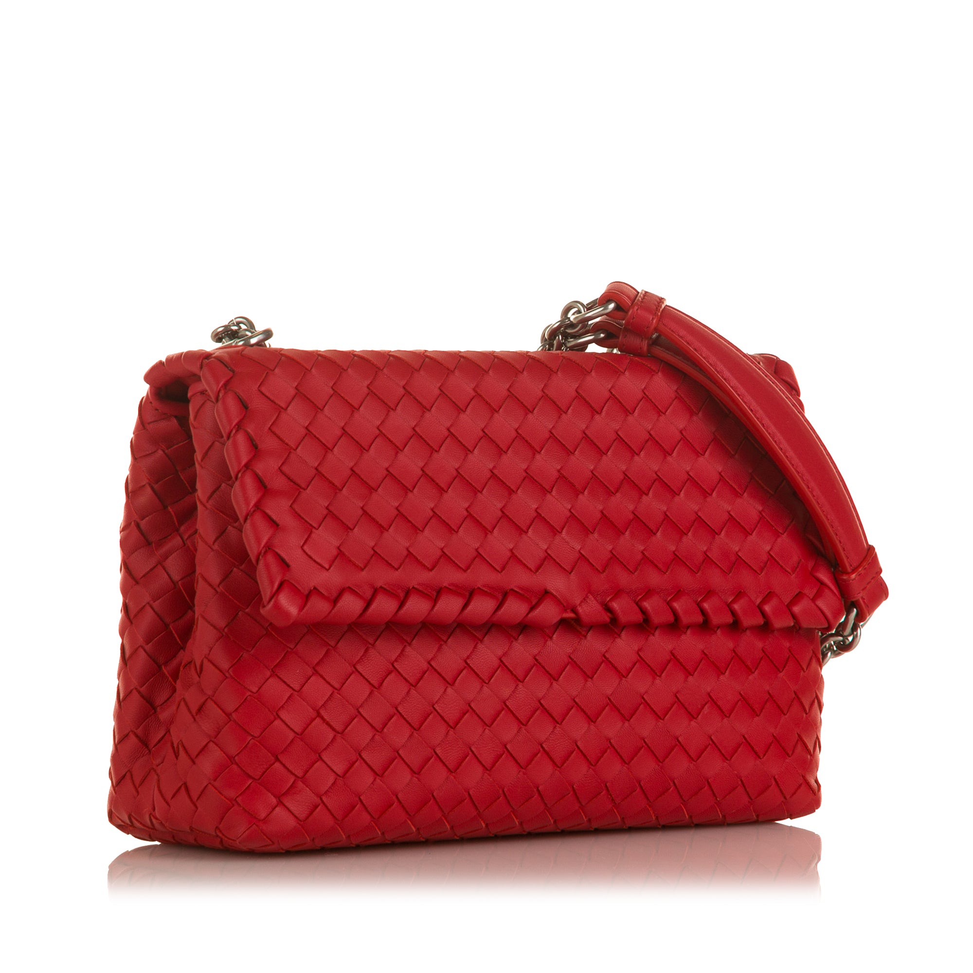 BOTTEGA VENETA Intrecciato Leather Crossbody Messenger Bag Red