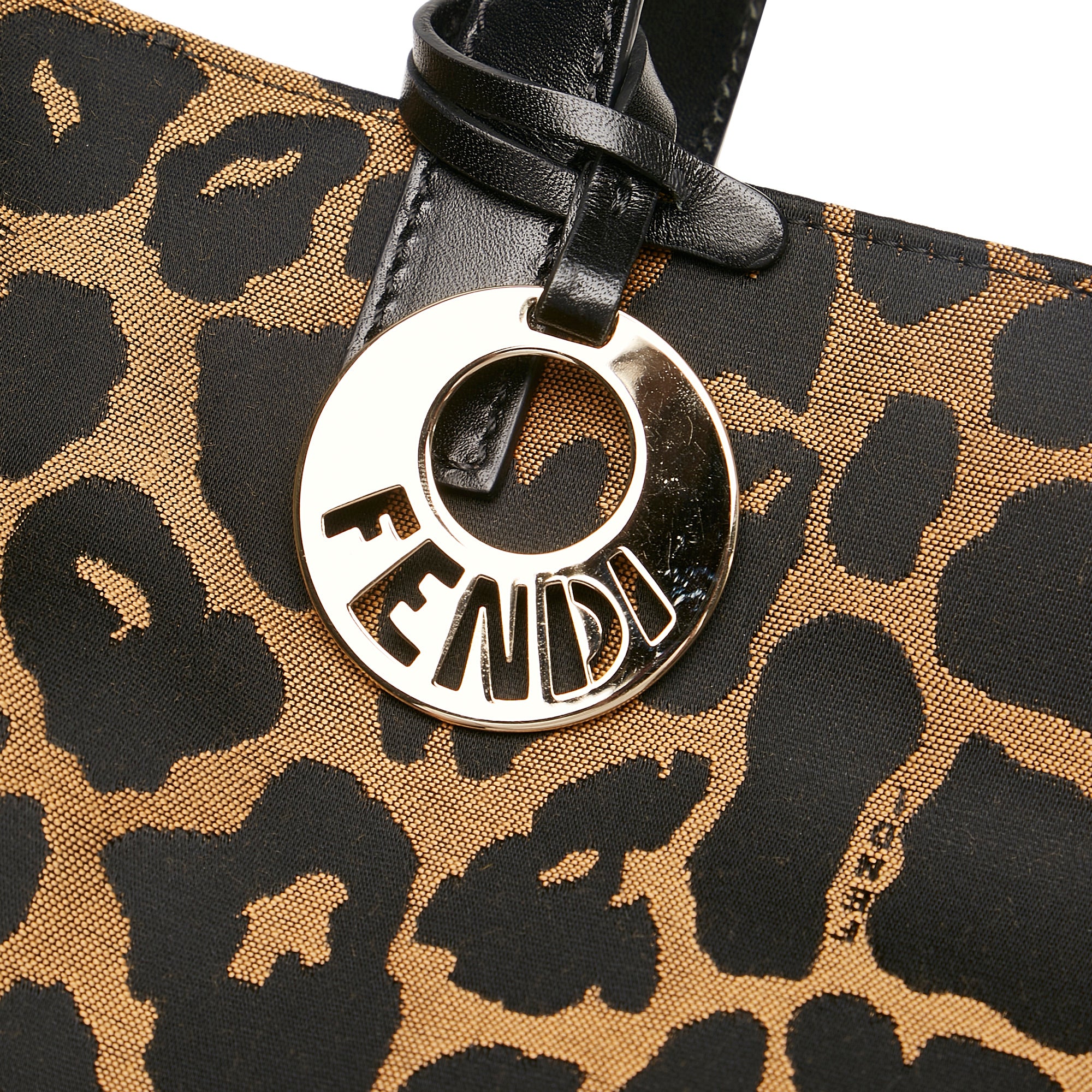 Fendi Ff Logo Print Leather Key Ring Nylon Tote in Brown