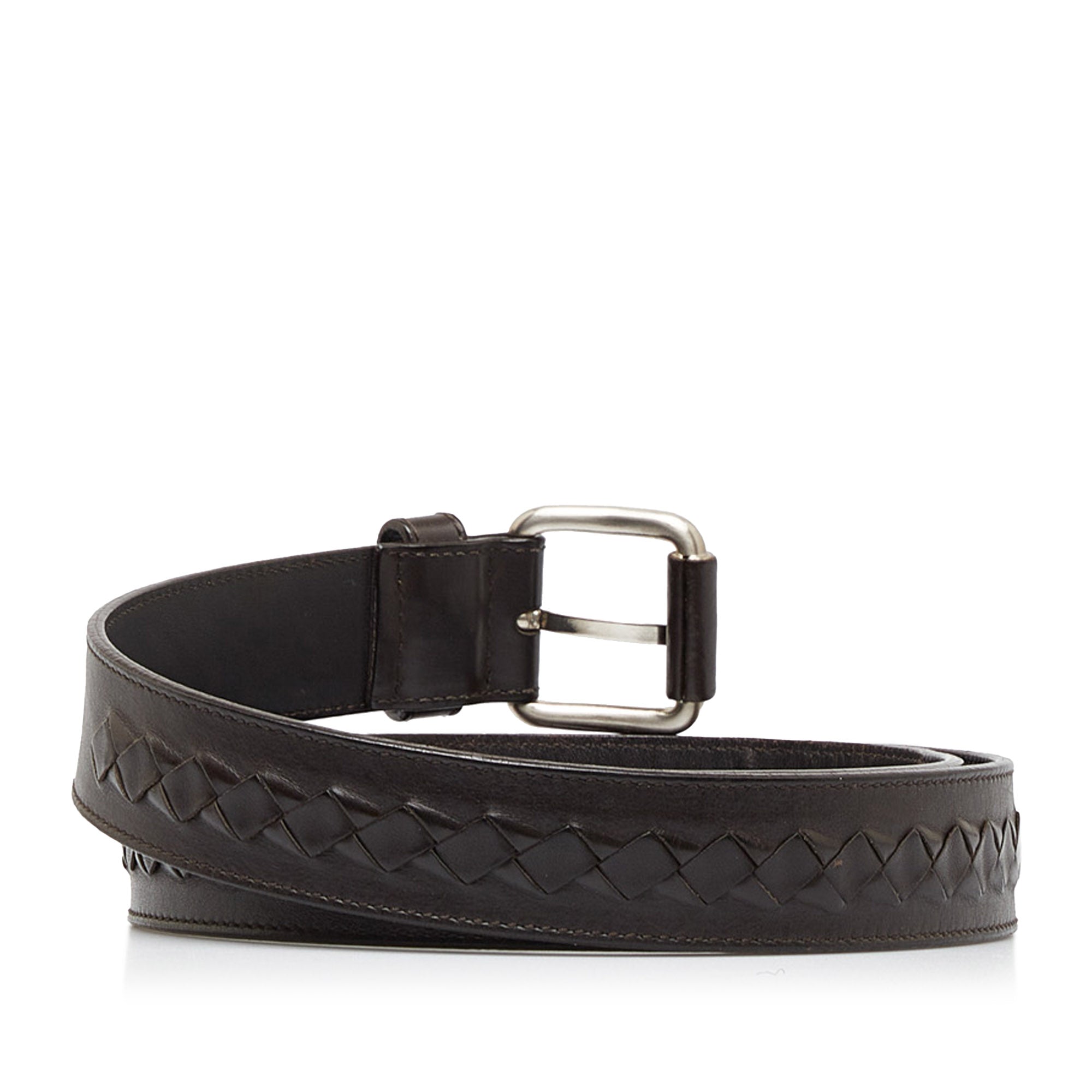 Bottega Veneta Intrecciato Leather Belt Brown in Leather - US