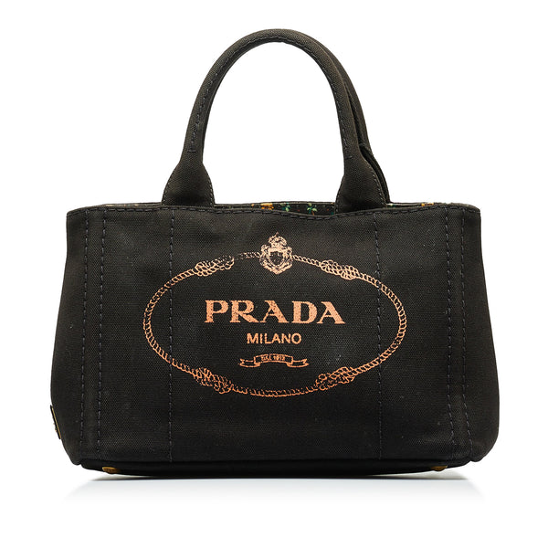 PRADA, Logo Printed Canvas Tote Bag in Black