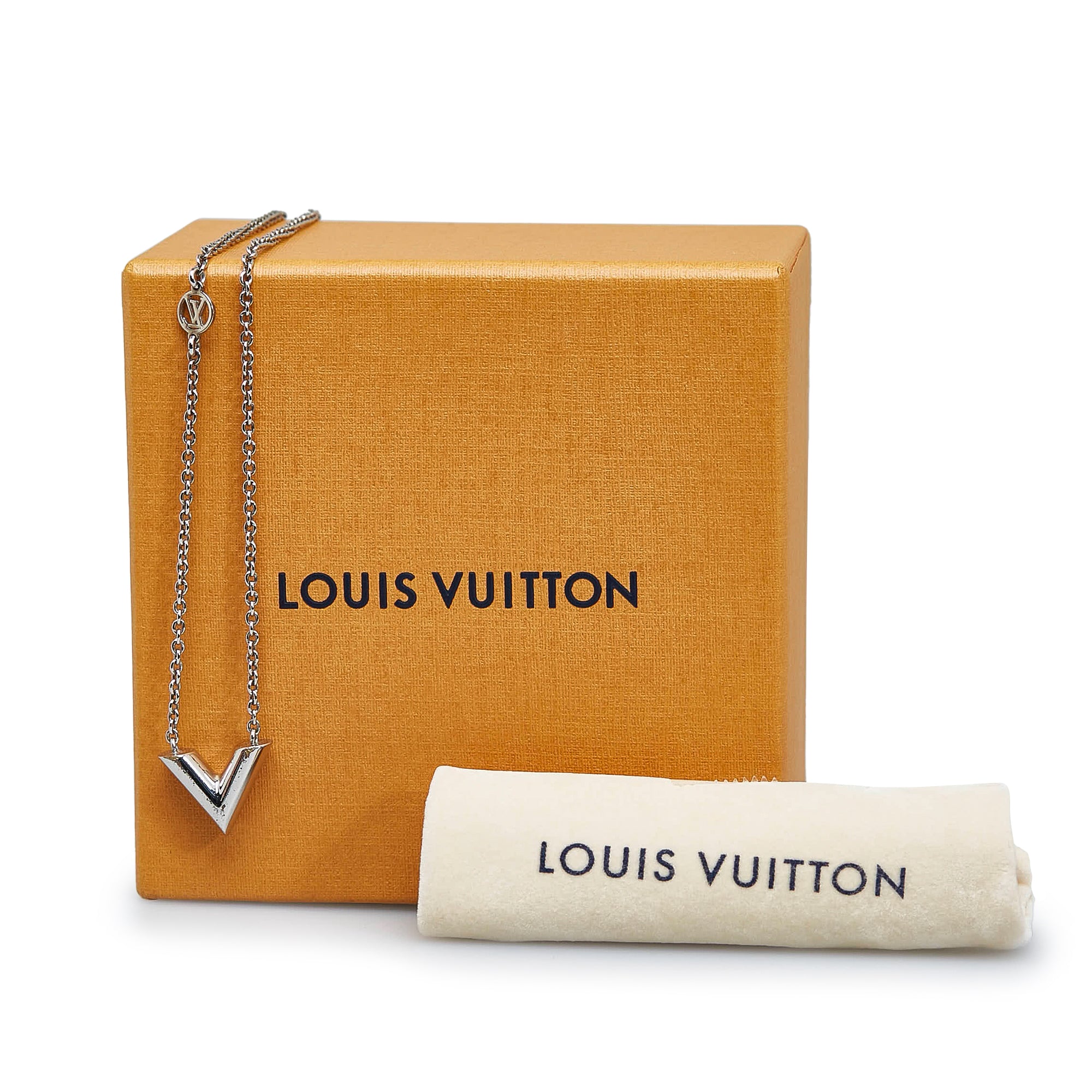 Louis Vuitton Gold Tone Large Essential V Necklace Louis Vuitton