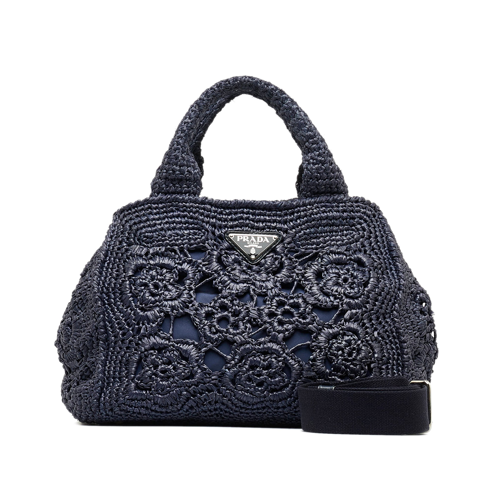 Prada Crochet And Leather Tote Bag in Blue