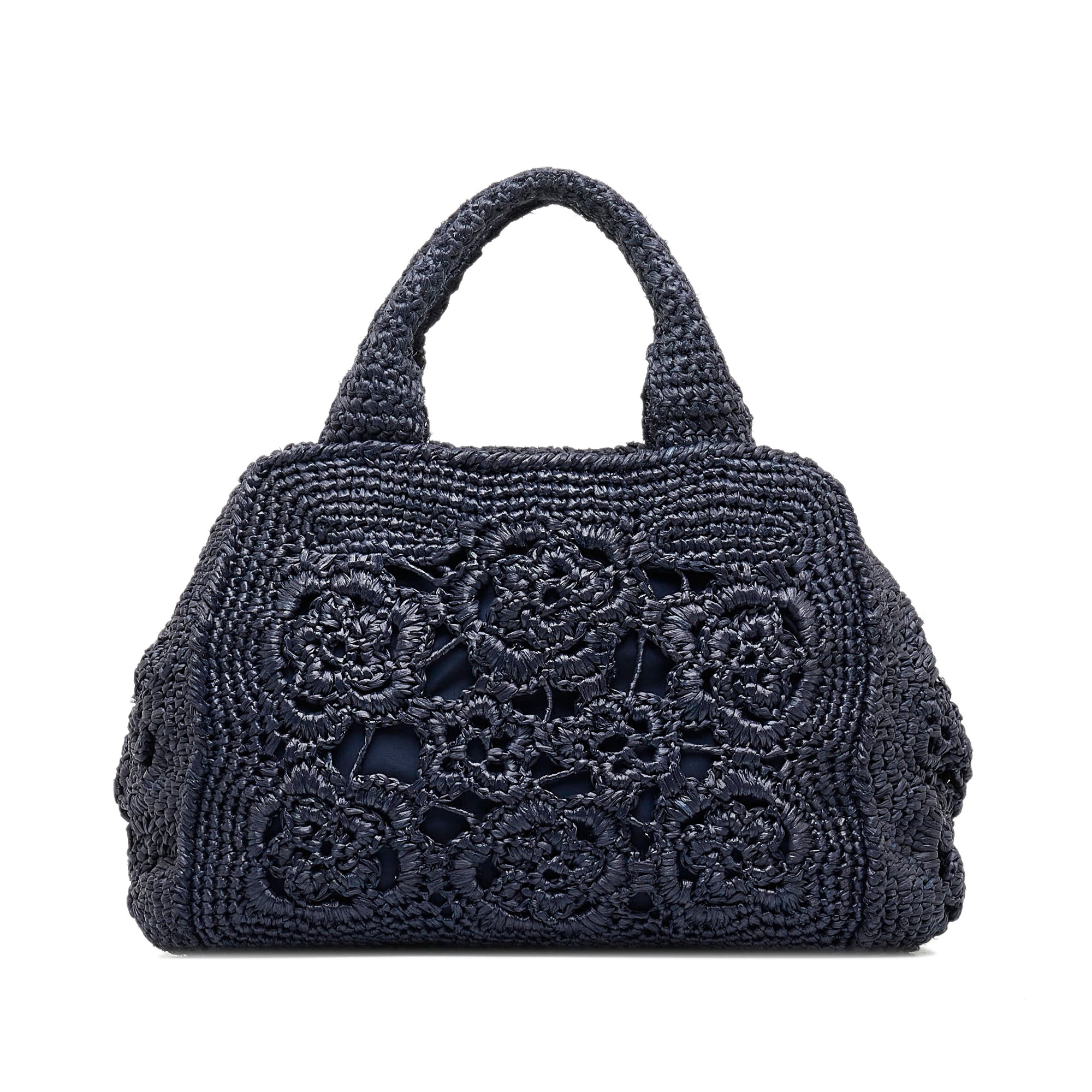 Prada Raffia Crochet Small Convertible Canapa Tote