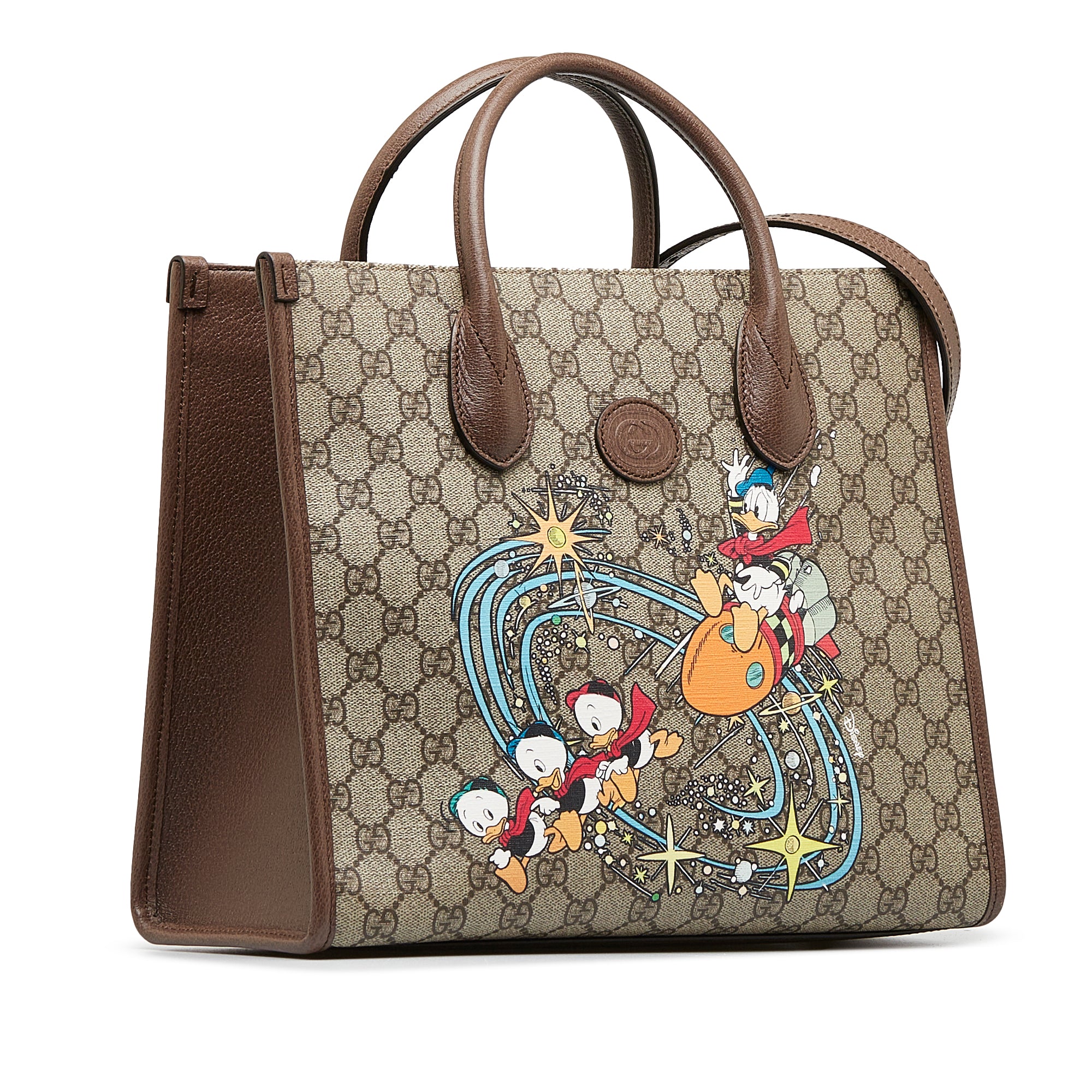 Brown Gucci x Disney GG Supreme Donald Duck Tote Satchel