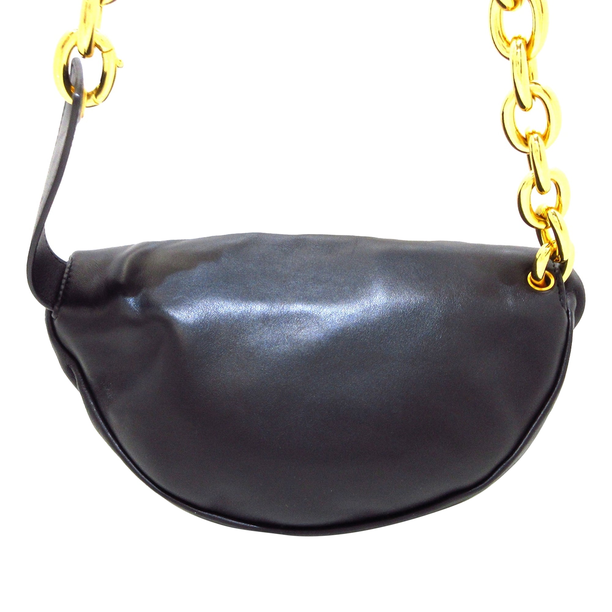 BOTTEGA VENETA The Chain Pouch black leather belt bag