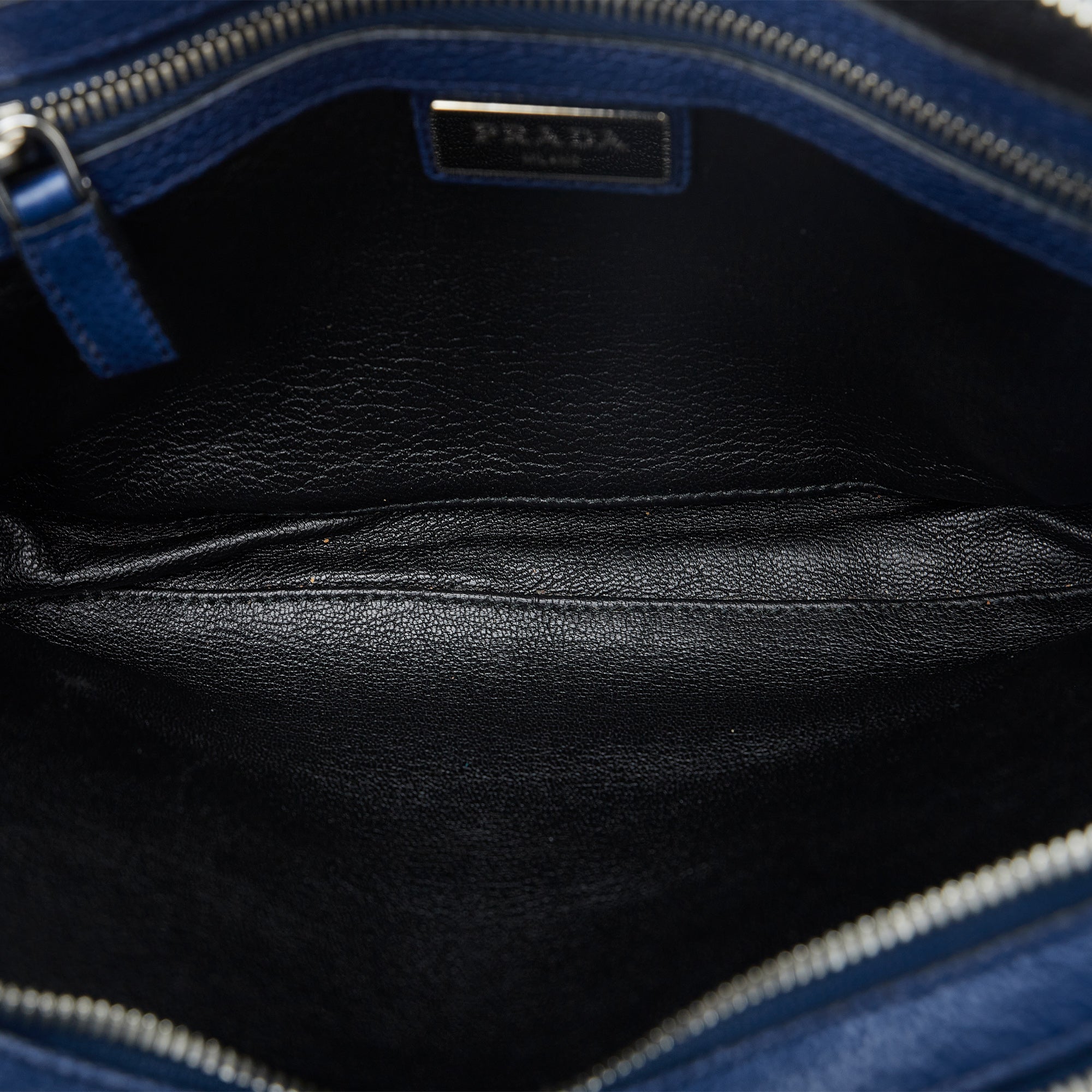 Prada Cobalt Blue Vitello Daino Leather Side Zip Tote Prada