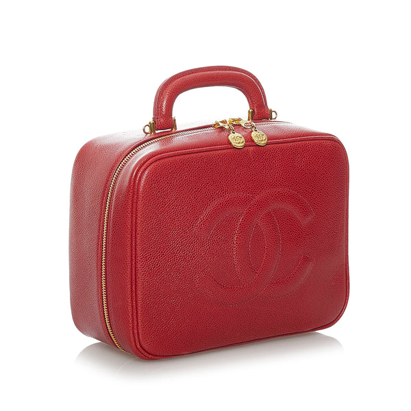 Red Chanel Caviar CC Lunch Box Vanity Case Bag