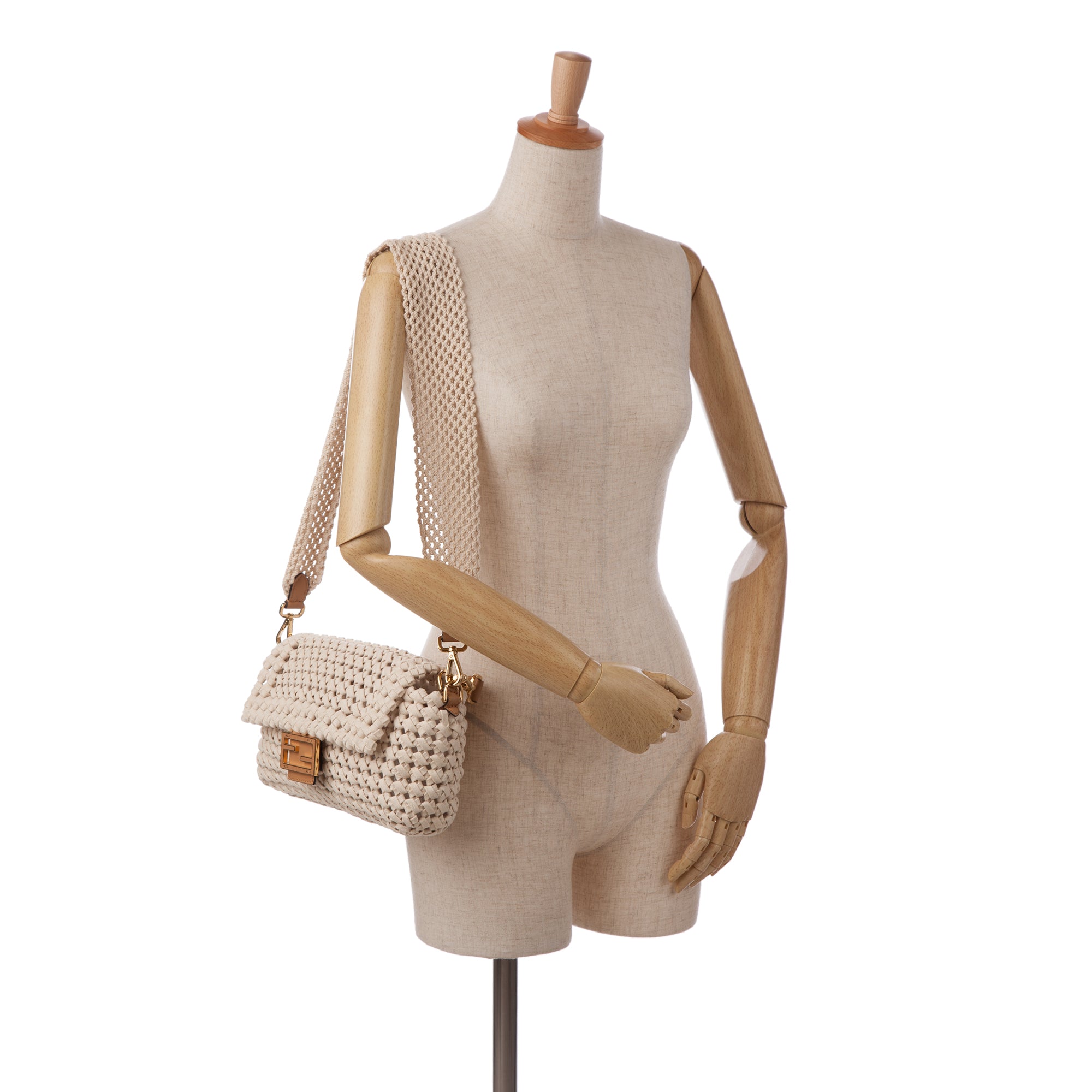 White Fendi Woven Canvas Baguette Bag Satchel – Designer Revival