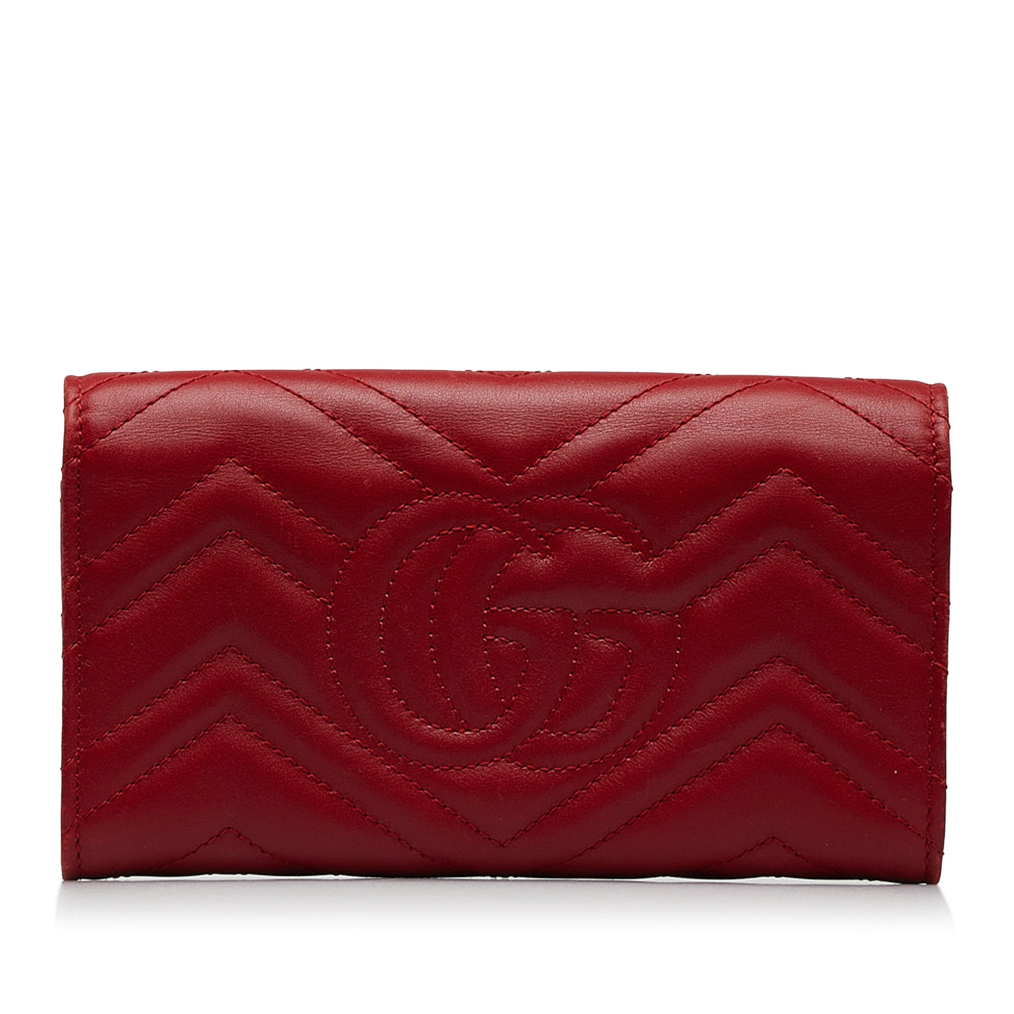 Red Gucci GG Marmont Matelasse Long Wallet Designer Revival