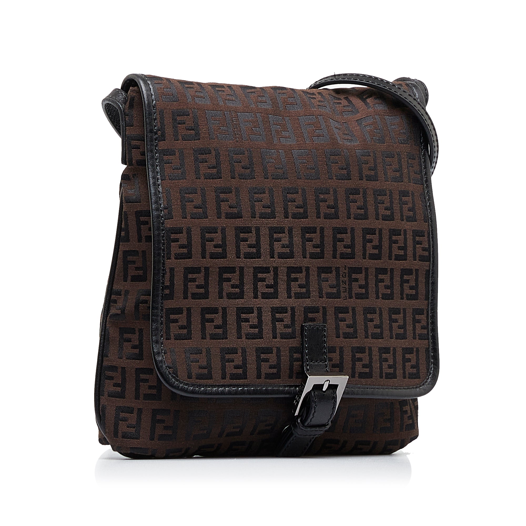 Fendi Vintage Brown Monogram Zucchino Flat Messenger Bag For Sale