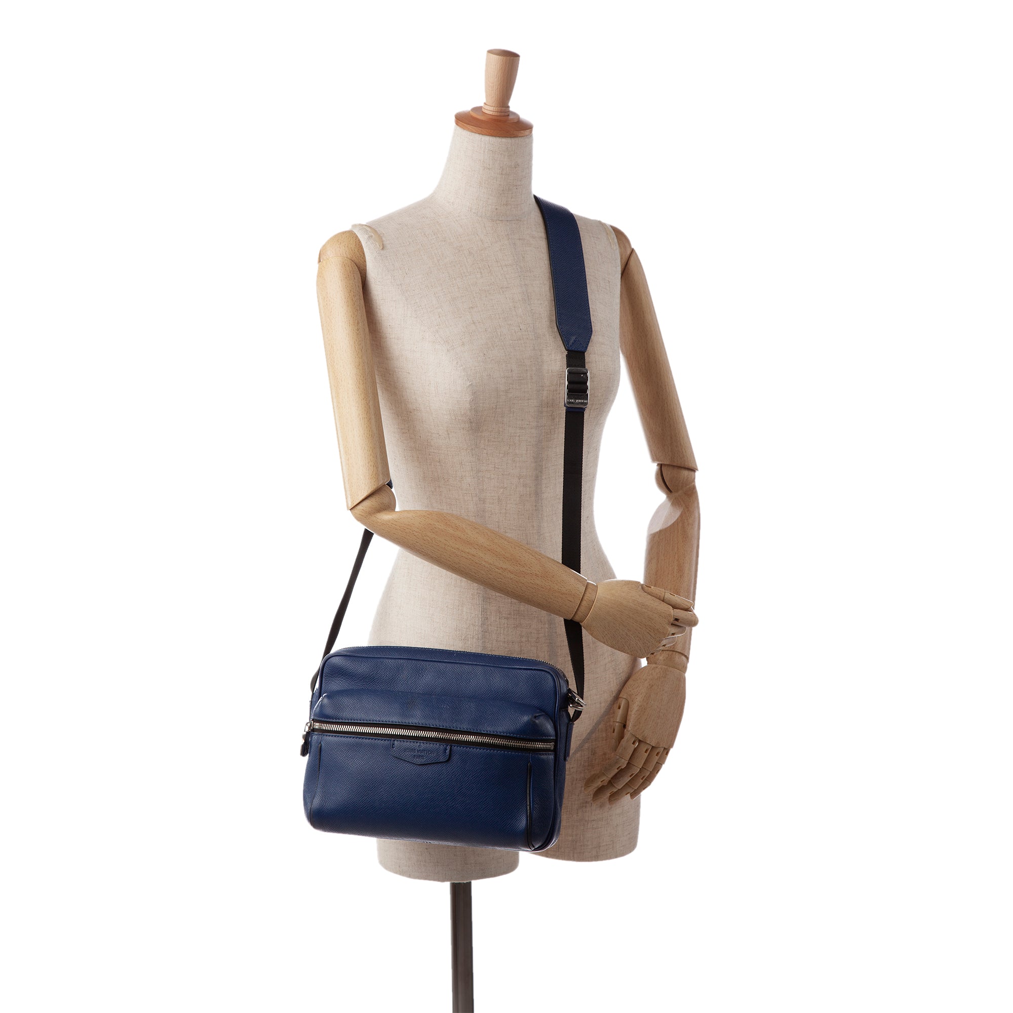 Bluish Louis Vuitton Taiga Outdoor Messenger PM Crossbody Bag