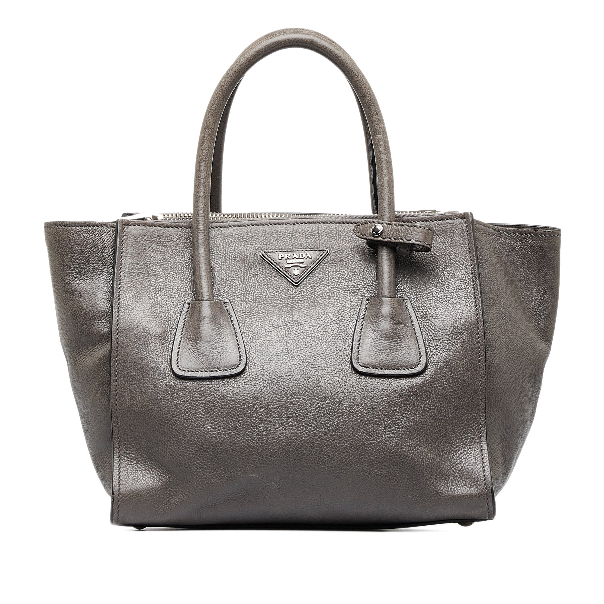 Cra wallonieShops Revival Gray Prada City Calf Double Zip Tote