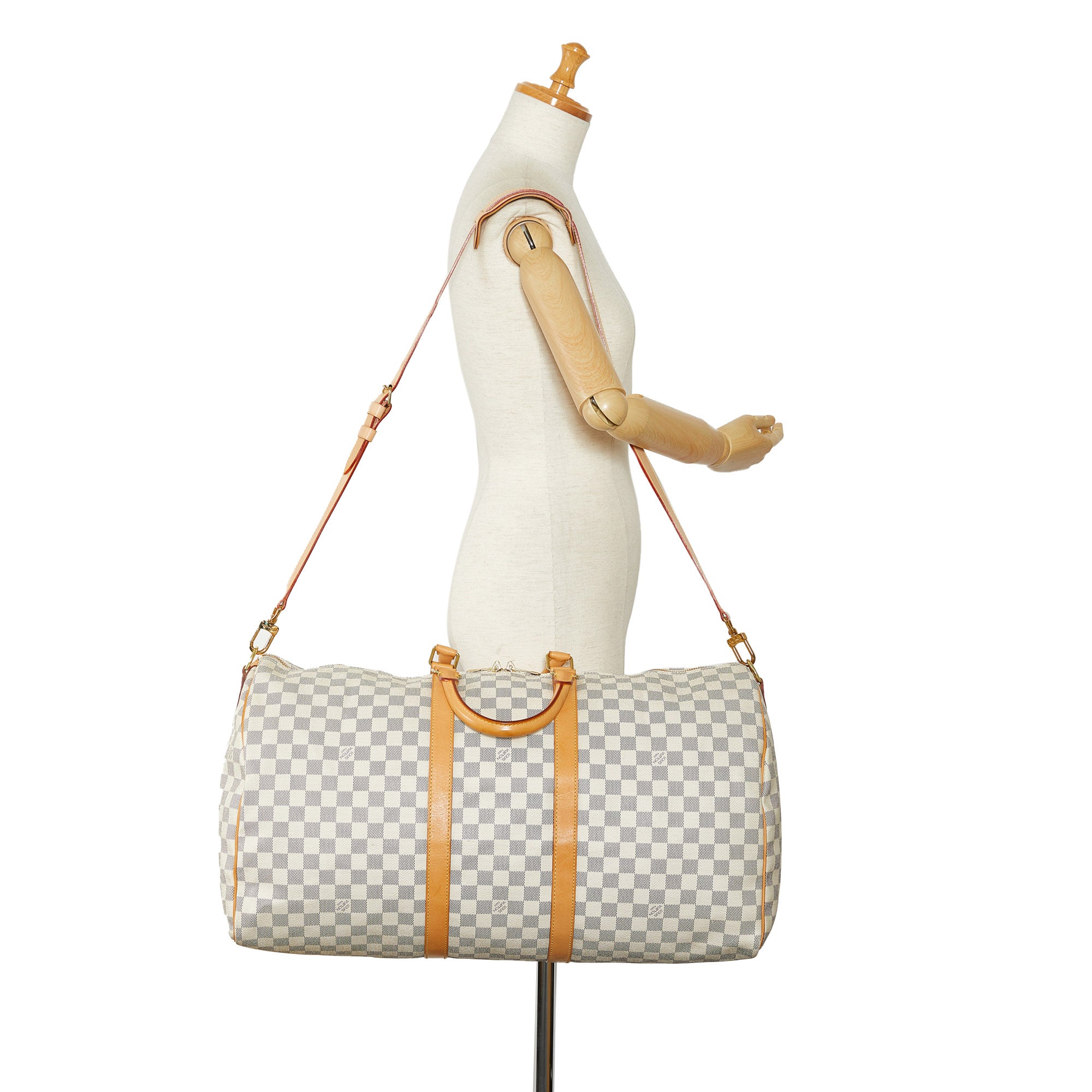White Louis Vuitton Damier Azur Keepall Bandouliere 55 Travel Bag –  Designer Revival