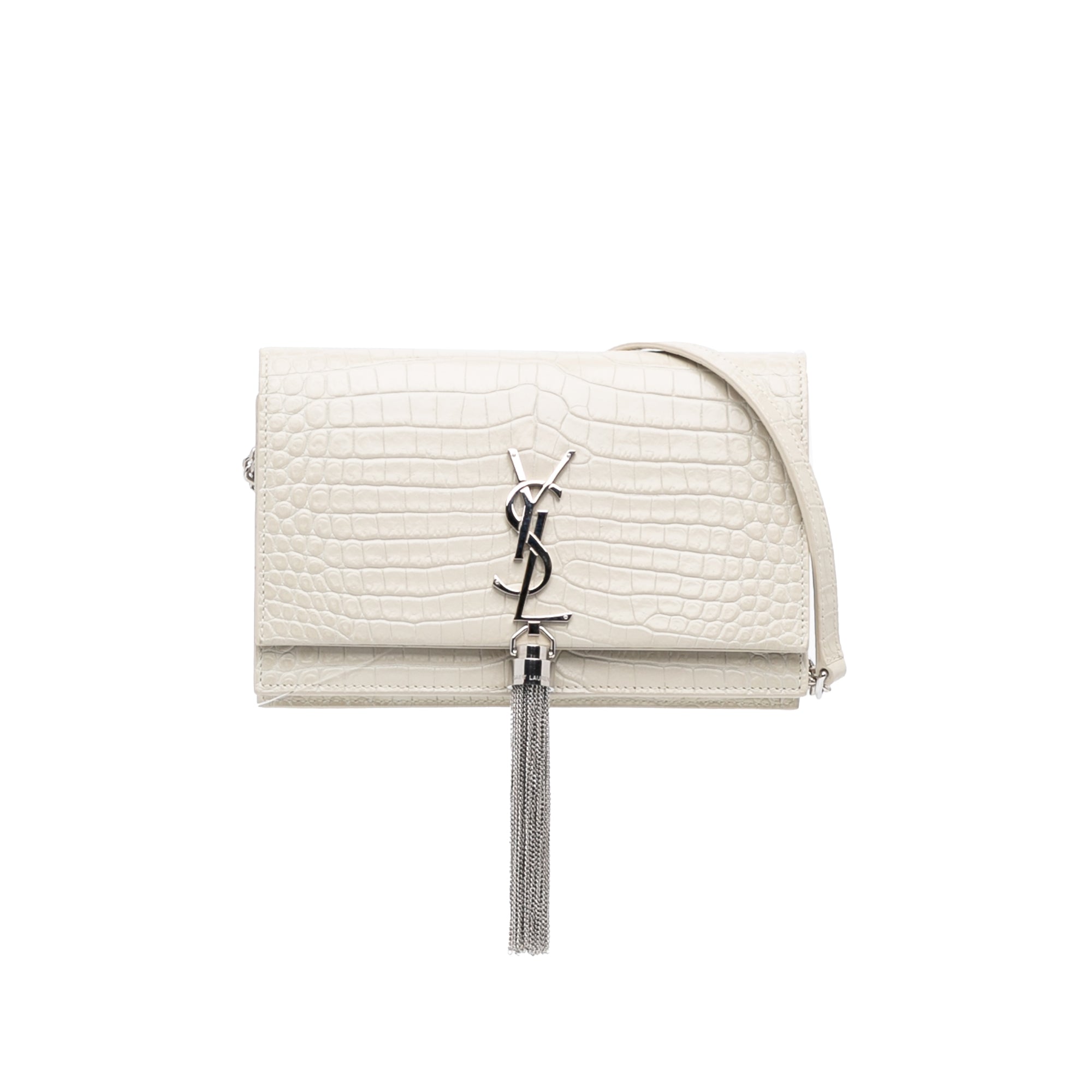 Kate monogramme leather clutch bag Saint Laurent Beige in Leather