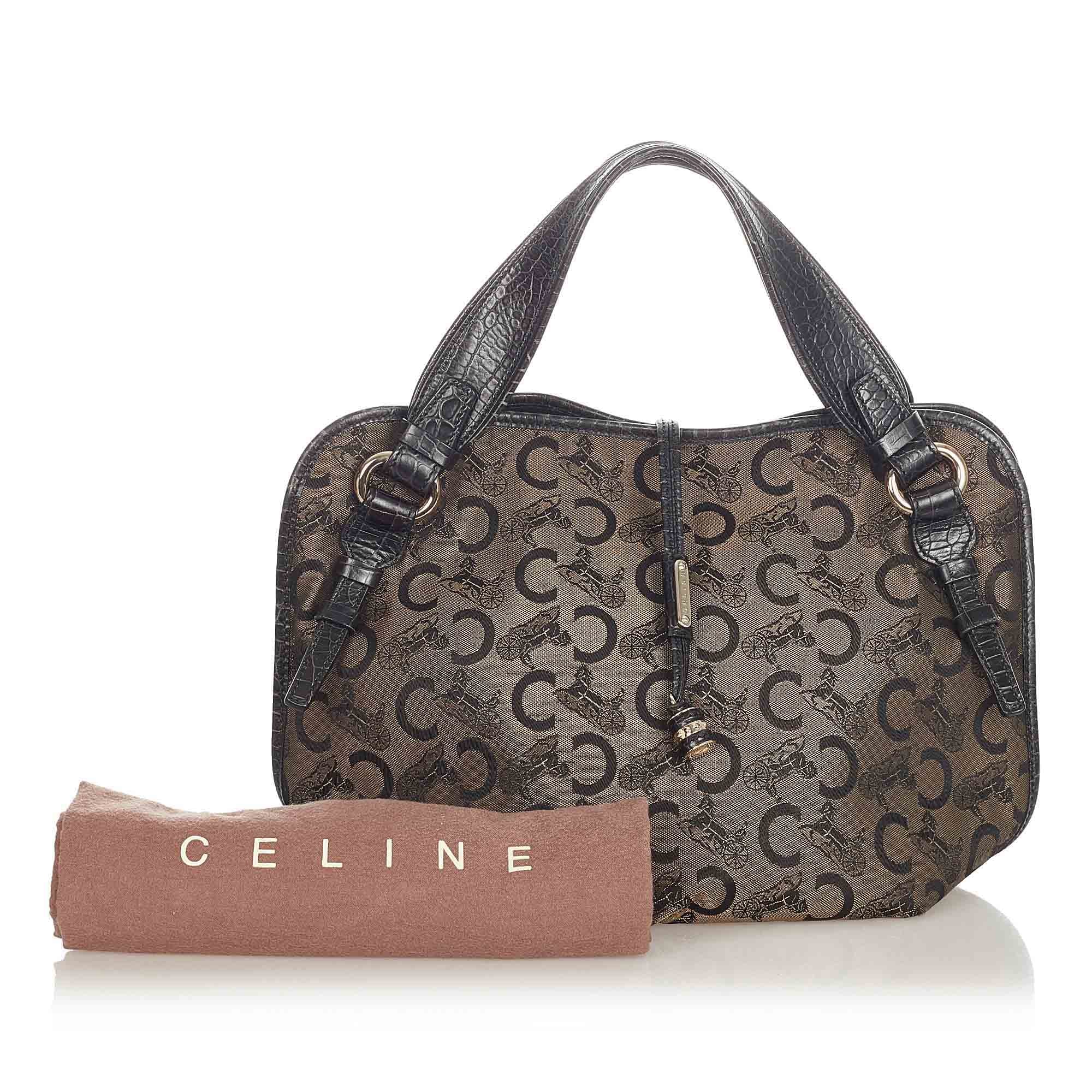 Old Celine Shoulder Bag Carriage Logo C Logo Canvas Leather Brown