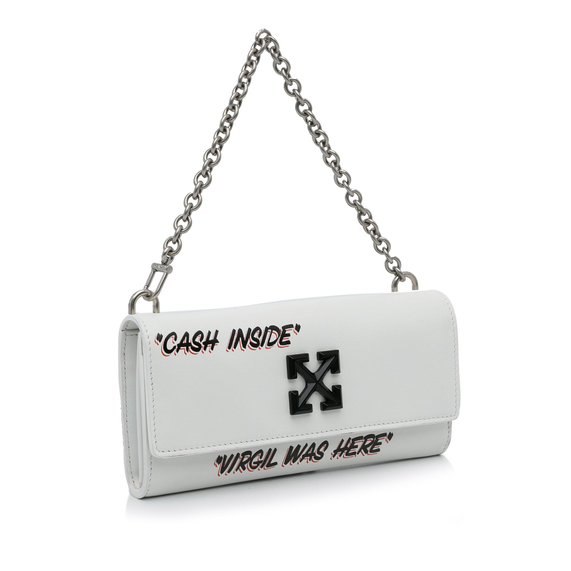 White Off White Jitney Quote Wallet on Chain Baguette