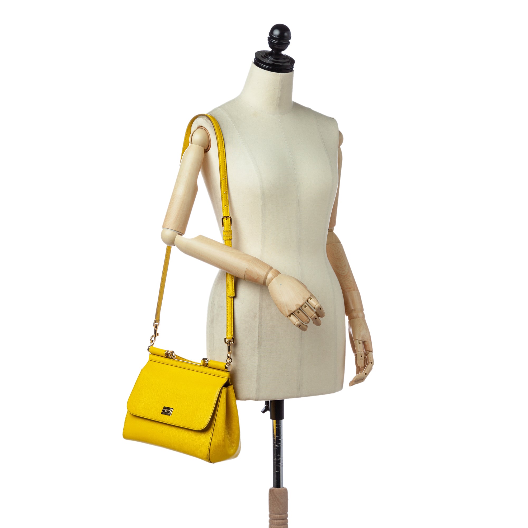 Sicily Medium Leather Shoulder Bag in Yellow - Dolce Gabbana