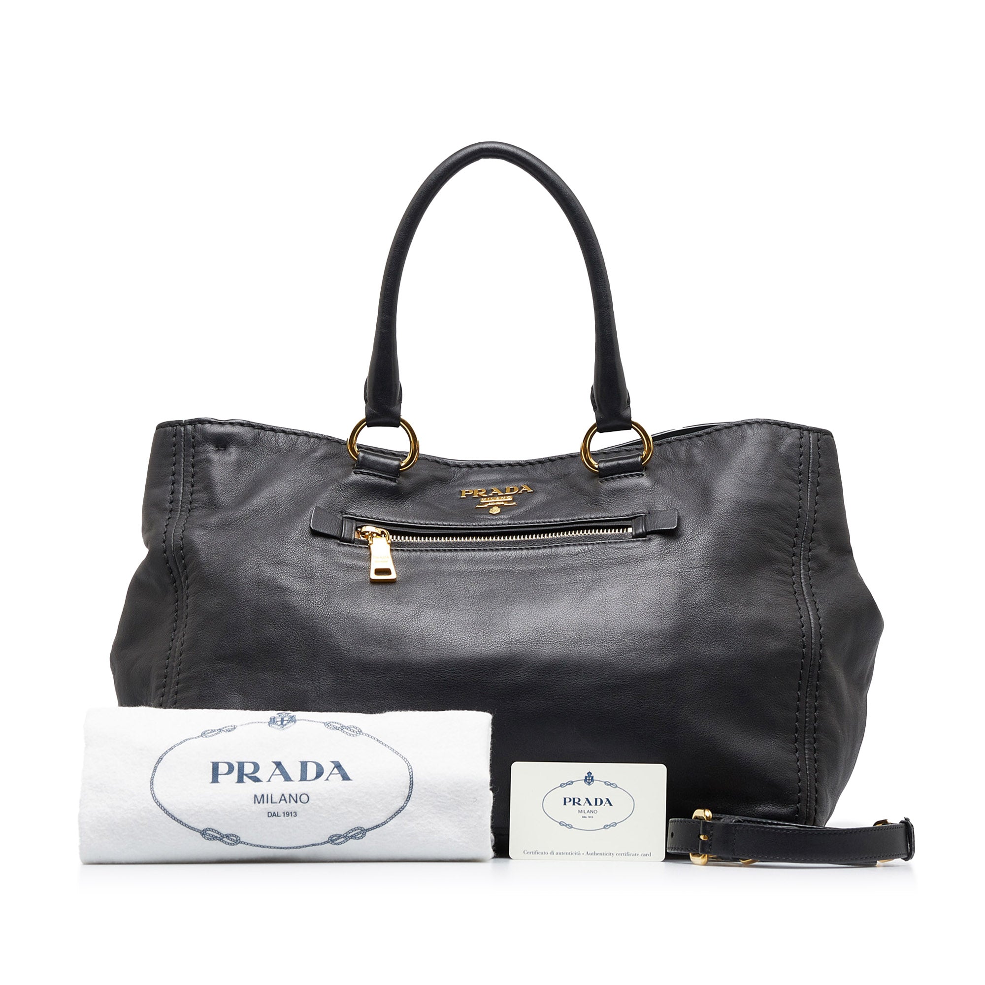 Prada Navy Baltico Soft Calf Leather Tote Prada