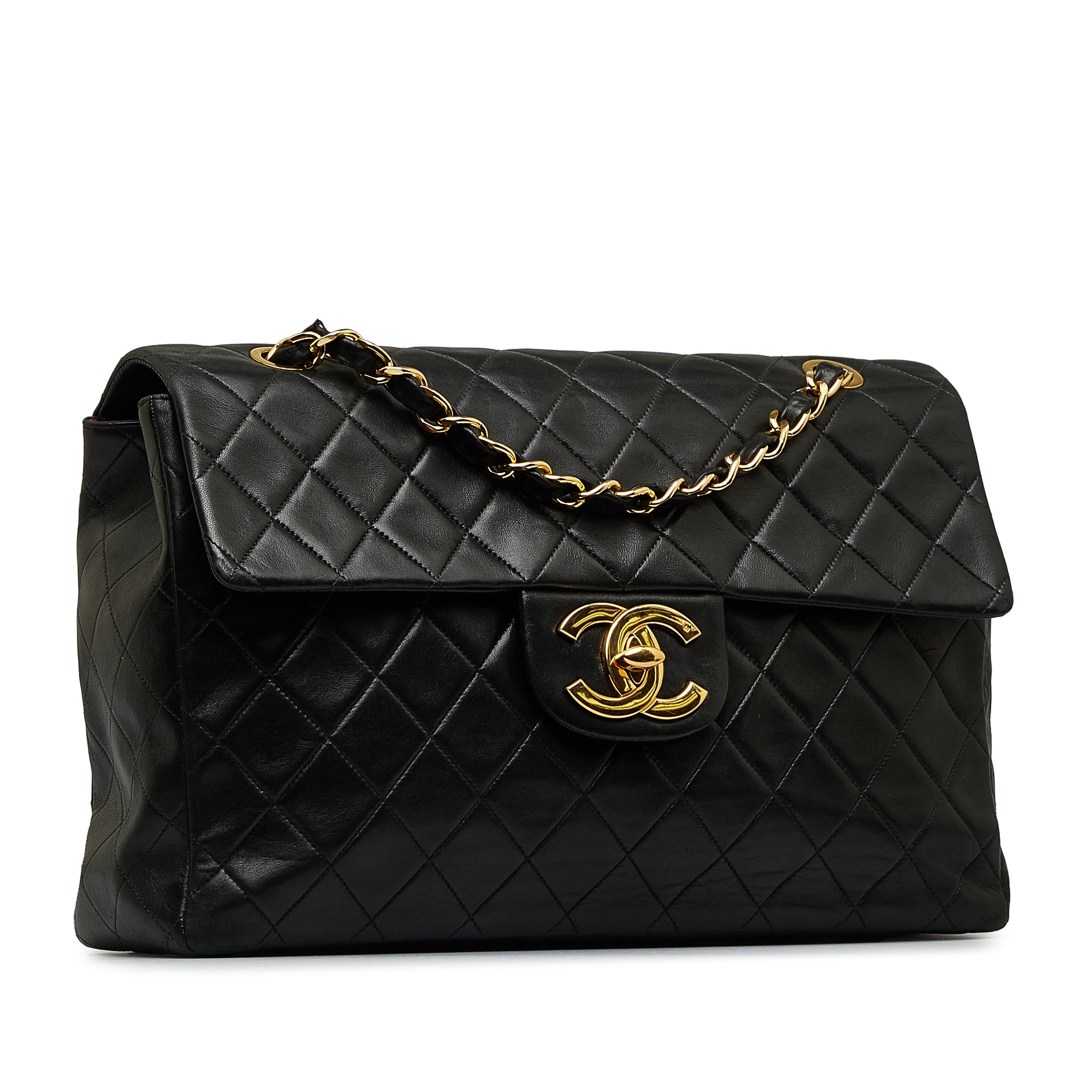 Black Chanel Maxi XL Classic Lambskin Single Flap Shoulder Bag