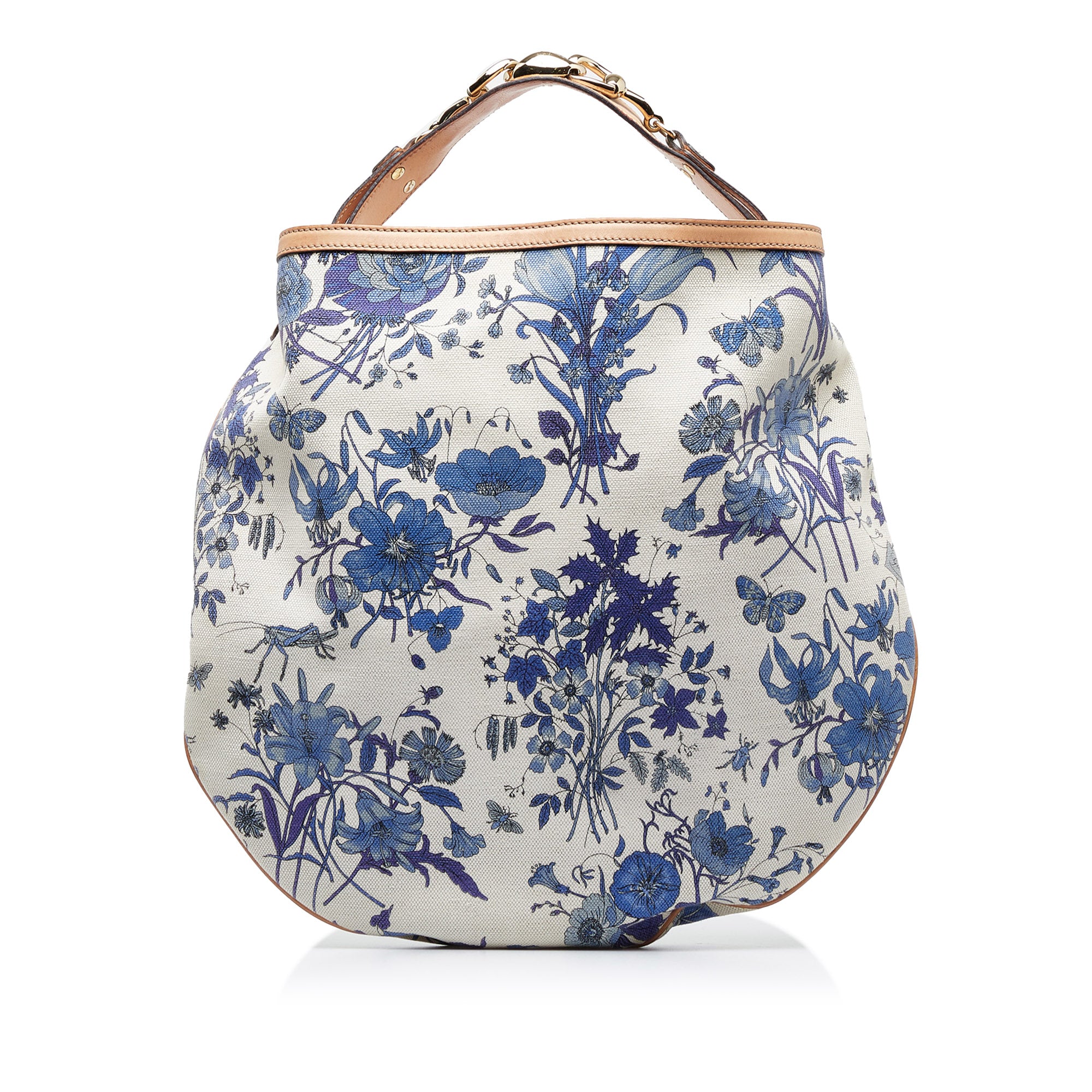 Gucci White Floral Print Canvas and Leather Small Horsebit Hobo at