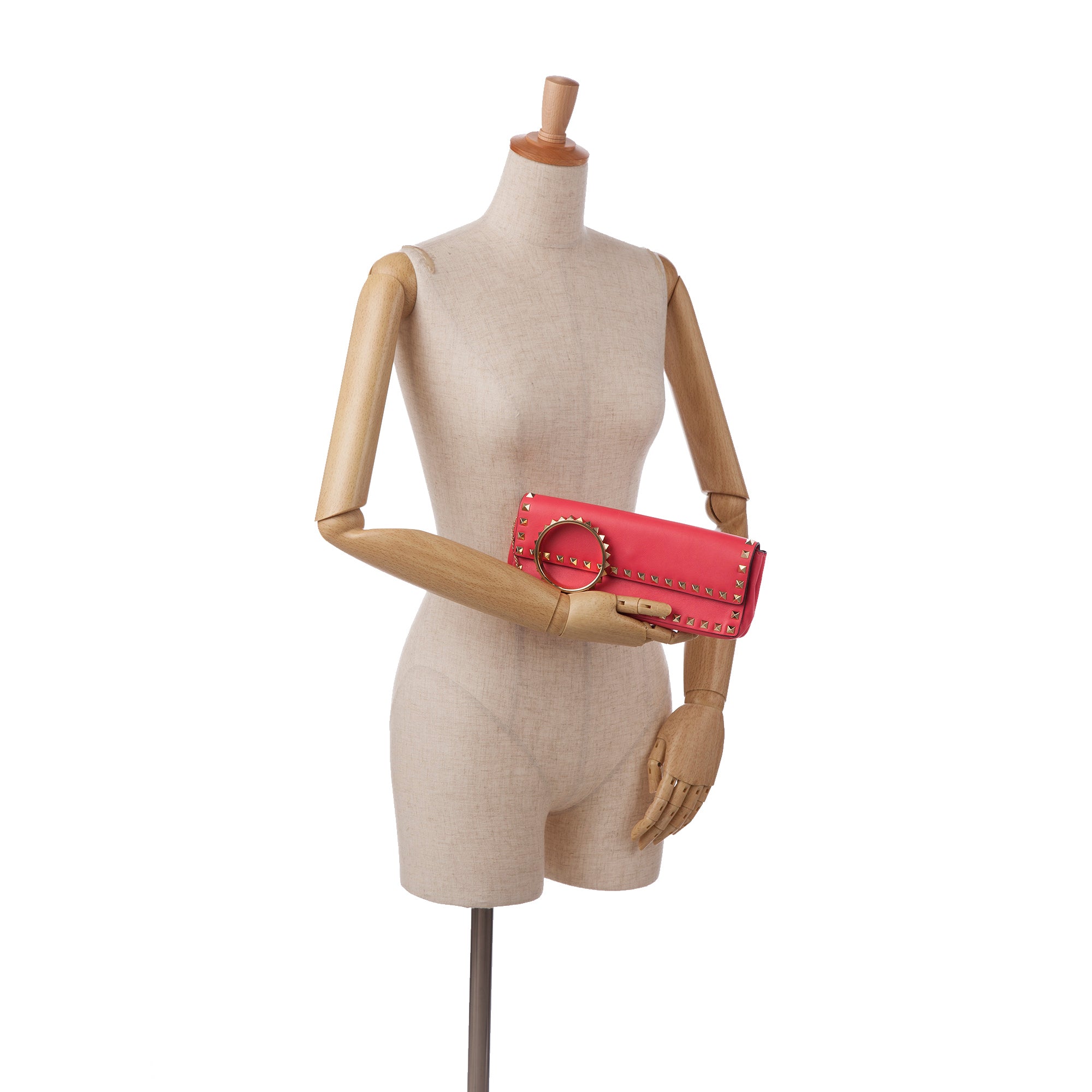 Pink Valentino Rockstud Flap Bracelet Leather Clutch bag – Designer Revival