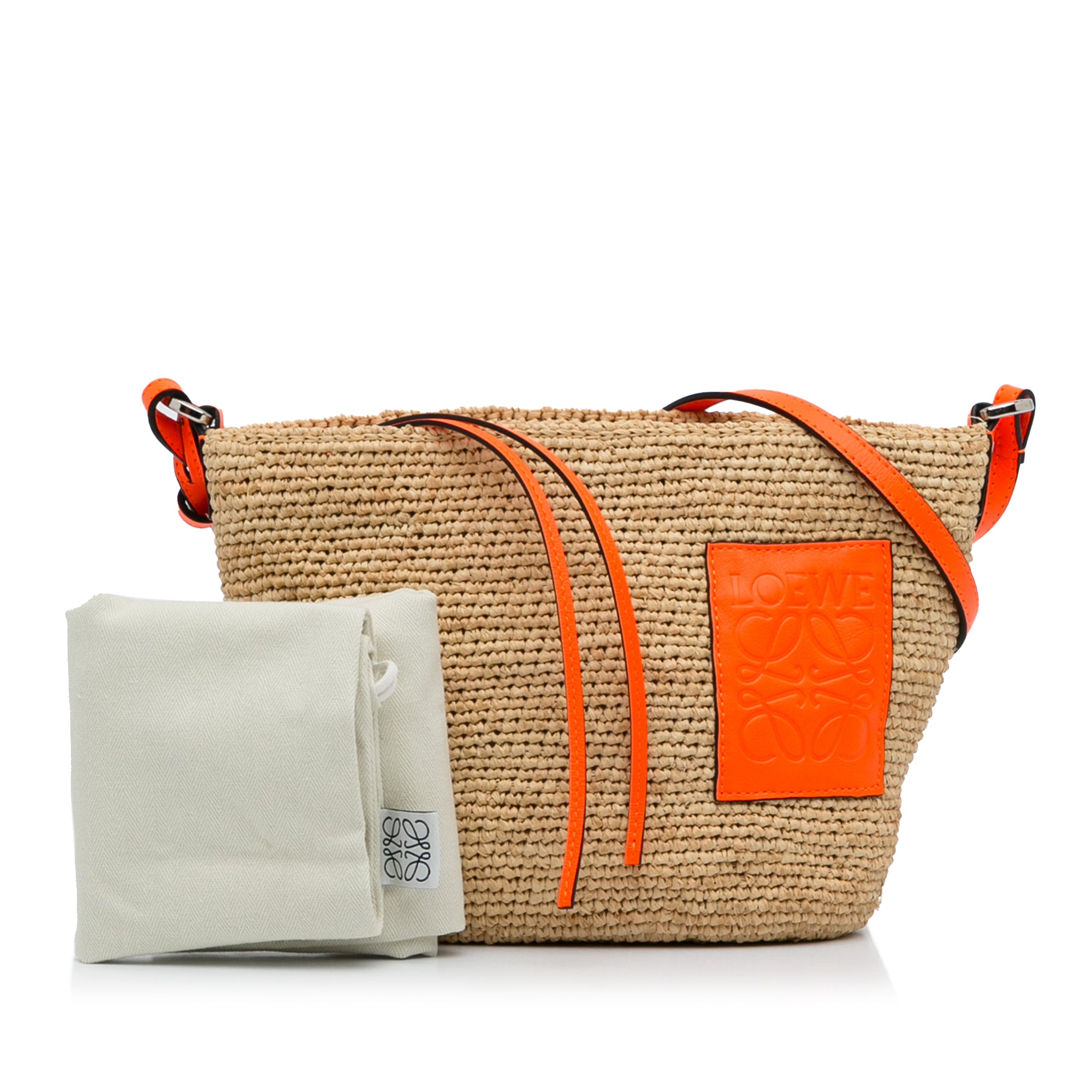 Loewe Beige/Orange Paula's Ibiza Raffia and Leather Crossbody Bag Loewe