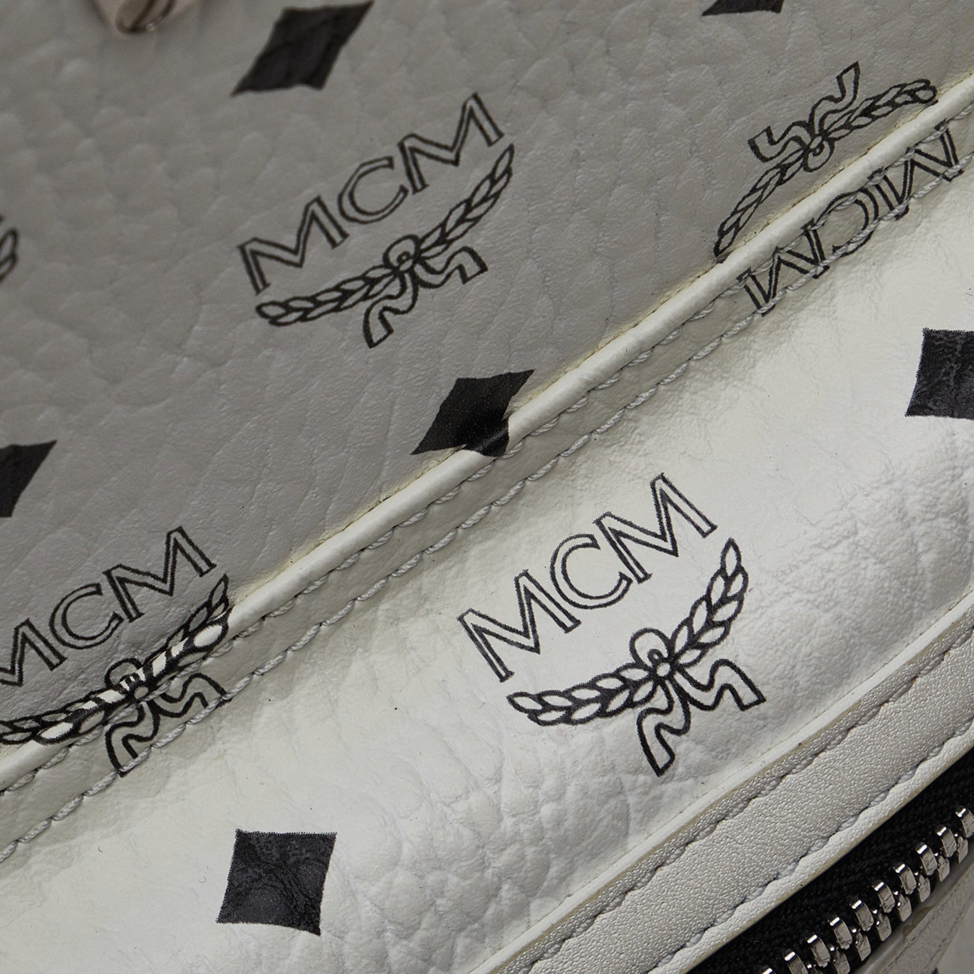 White MCM Visetos Stark Flight Logo Backpack – Designer Revival
