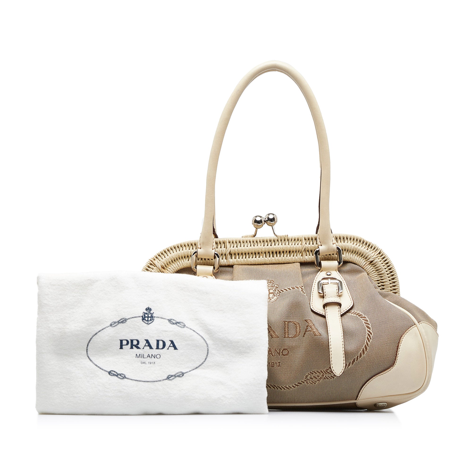 Beige Prada Canapa Logo Frame Handbag – Designer Revival